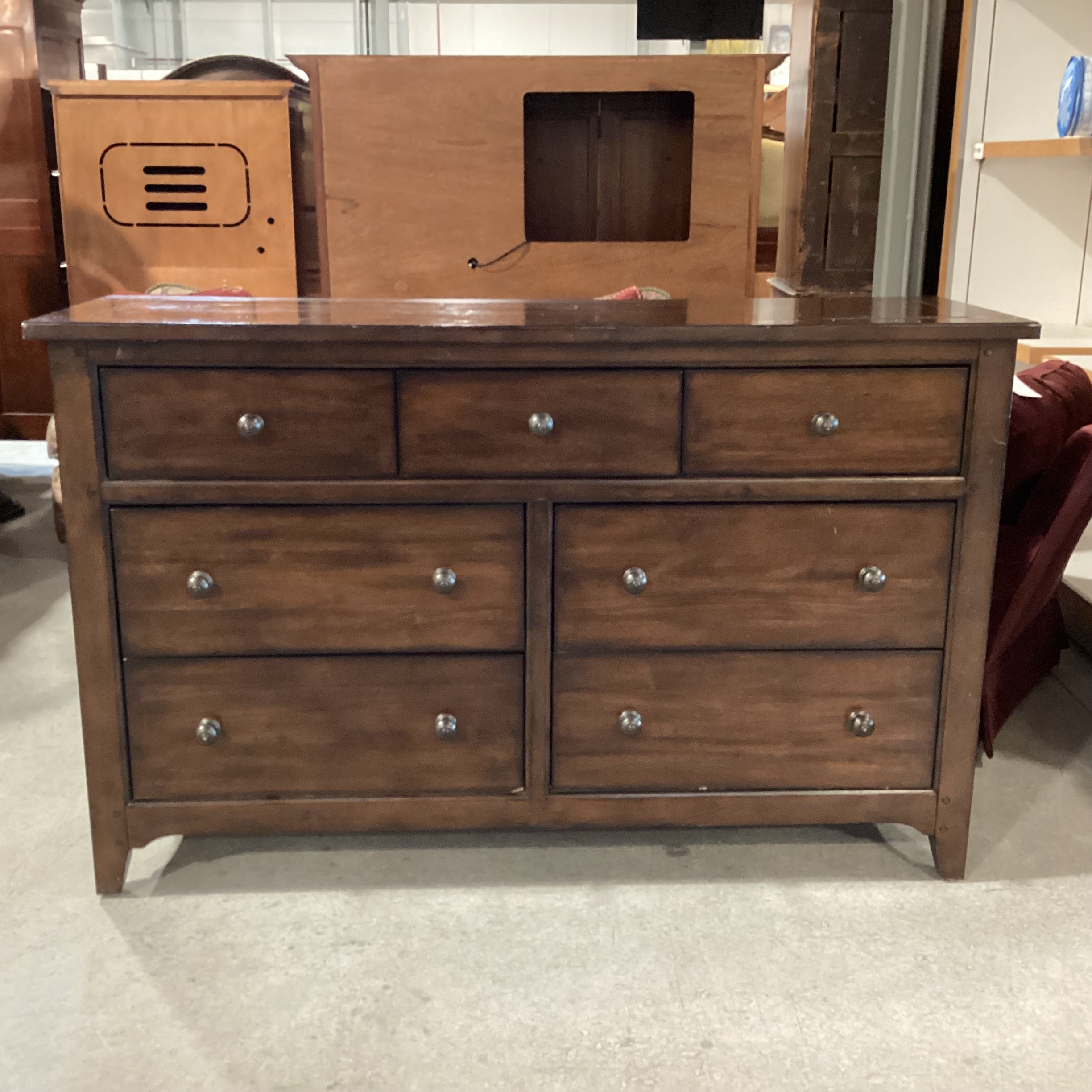 Dark Distressed Wood 7 Drawer Dresser 62"x 19"x 39"