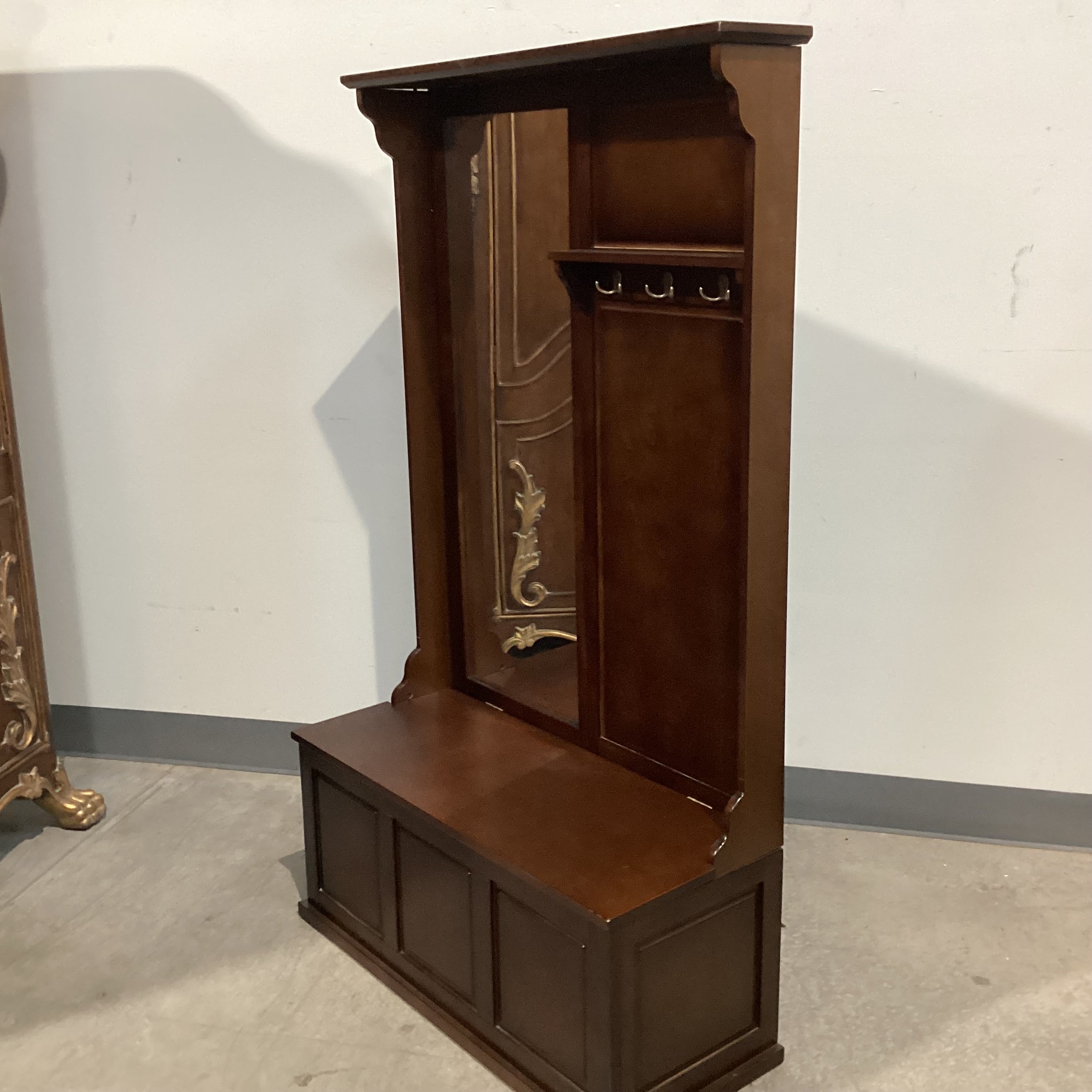 Dark Finish Wood with Mirror & Storage Hall Tree Bench 40"x 17"x 70"