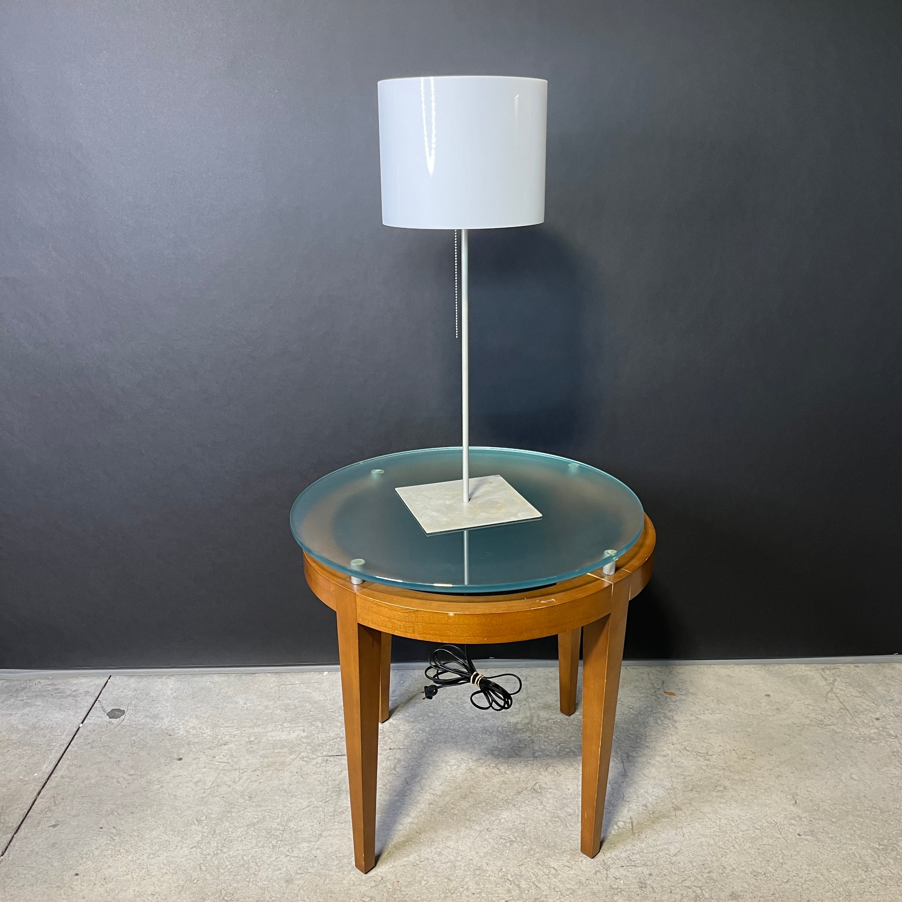 Mid-Modern Wood and Glass with Lamp Floor Lamp 24" Diameter @ Table Top x 51"