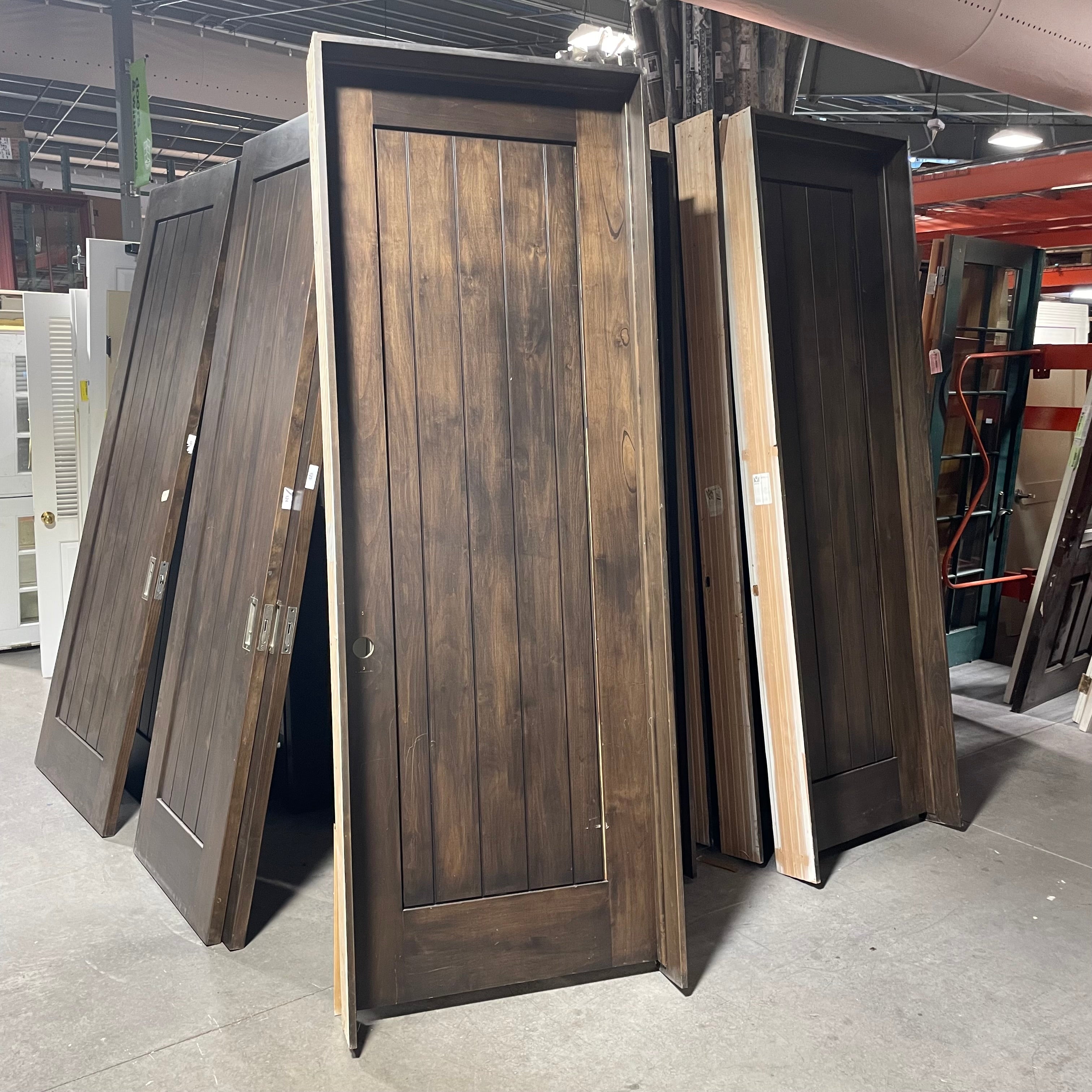 33.5"x 96"x 1.75" Rough Opening 35.75"x 98.25"x 6.75" Brown Vertical Lined Walnut Interior Door with Jamb