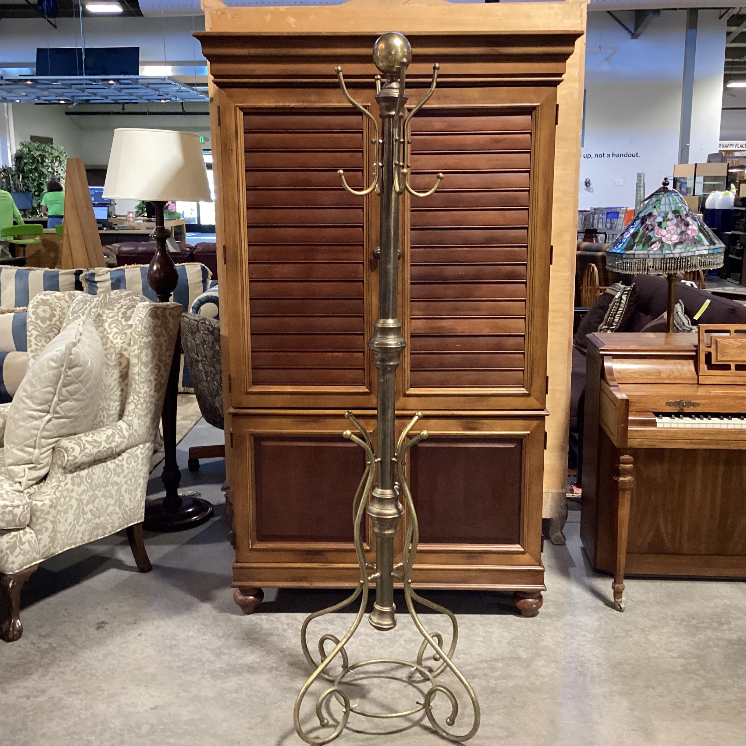 Antique Brass Coat Rack 26" Diameter x 74"