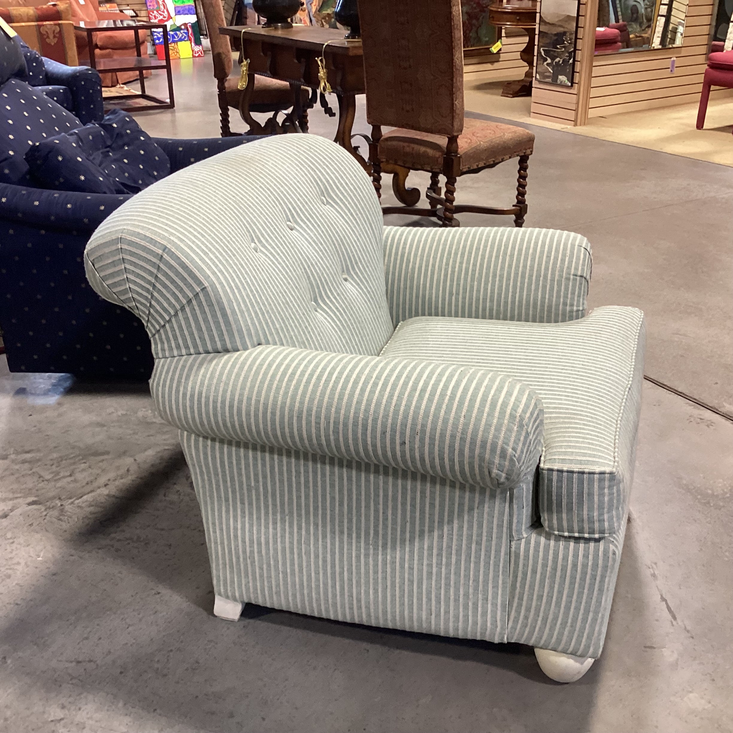 Cochrane Furniture Green & Ivory Woven Stripe Chair 39"x 39"x 33.5"