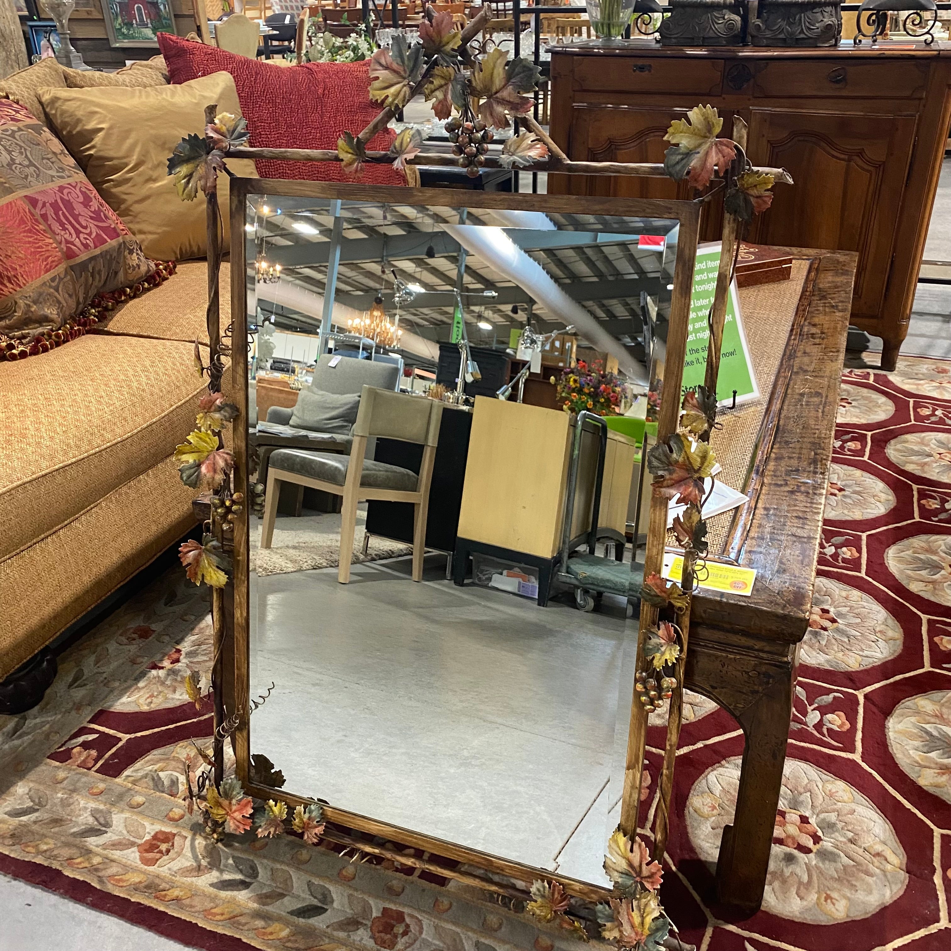 LaBarge Italian Painted Tole Metal Grapevine Beveled Wall Mirror 32"x 48"