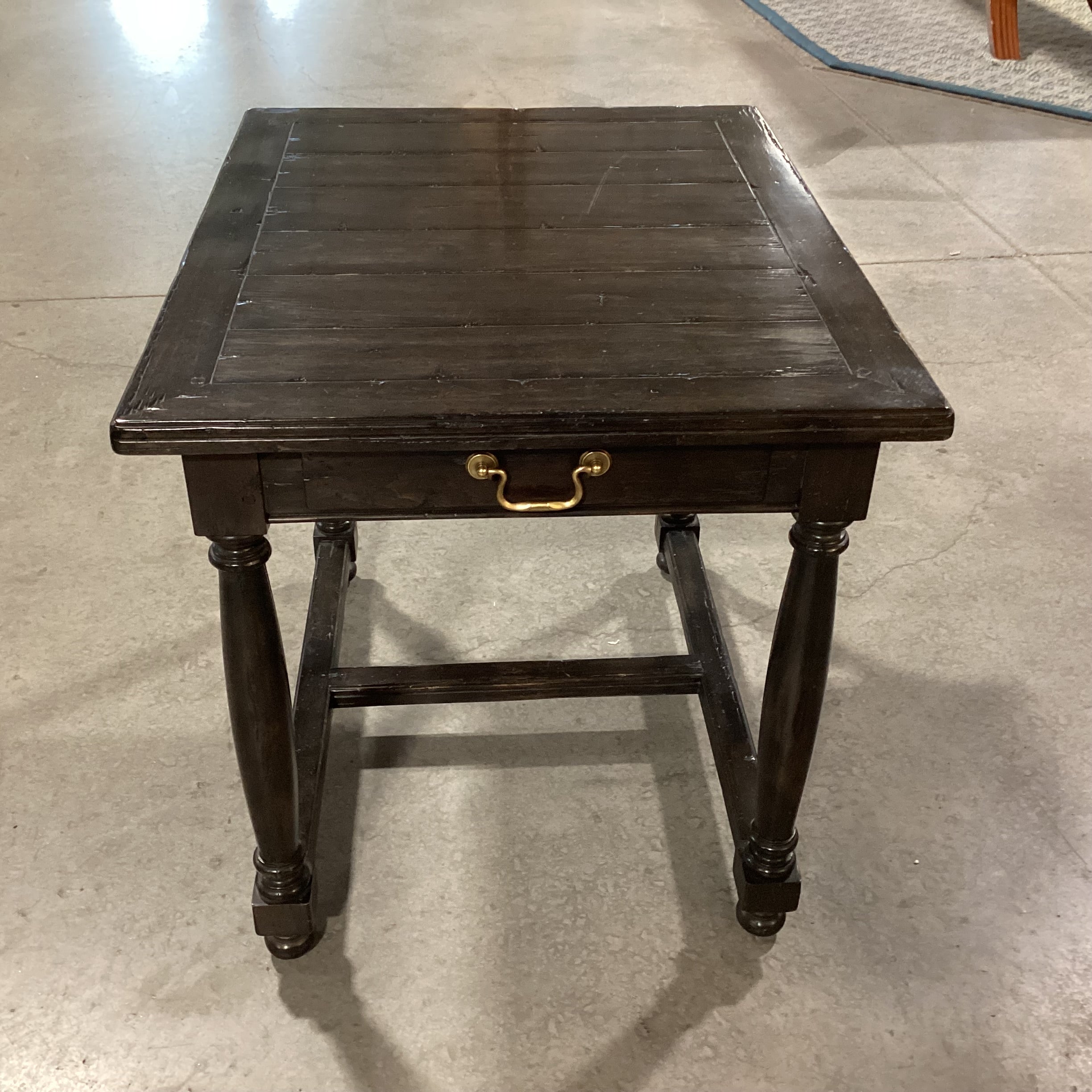 Dark Finish Distressed Wood 1 Drawer End Table 24"x 30"x 25.5"