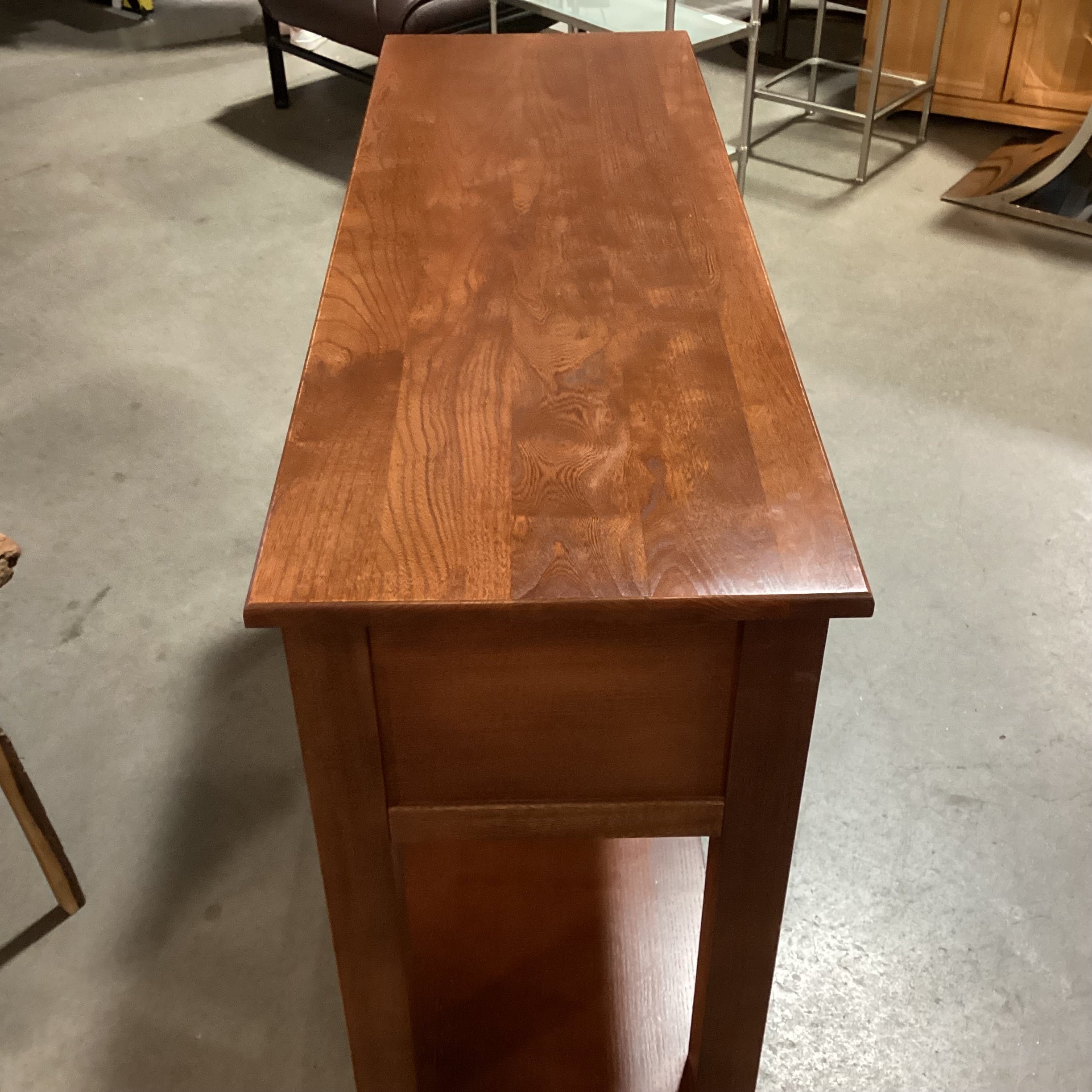 Finished Oak Flip Down Paned Glass Door & Bottom Shelf Console 46"x 16"x 29.5"