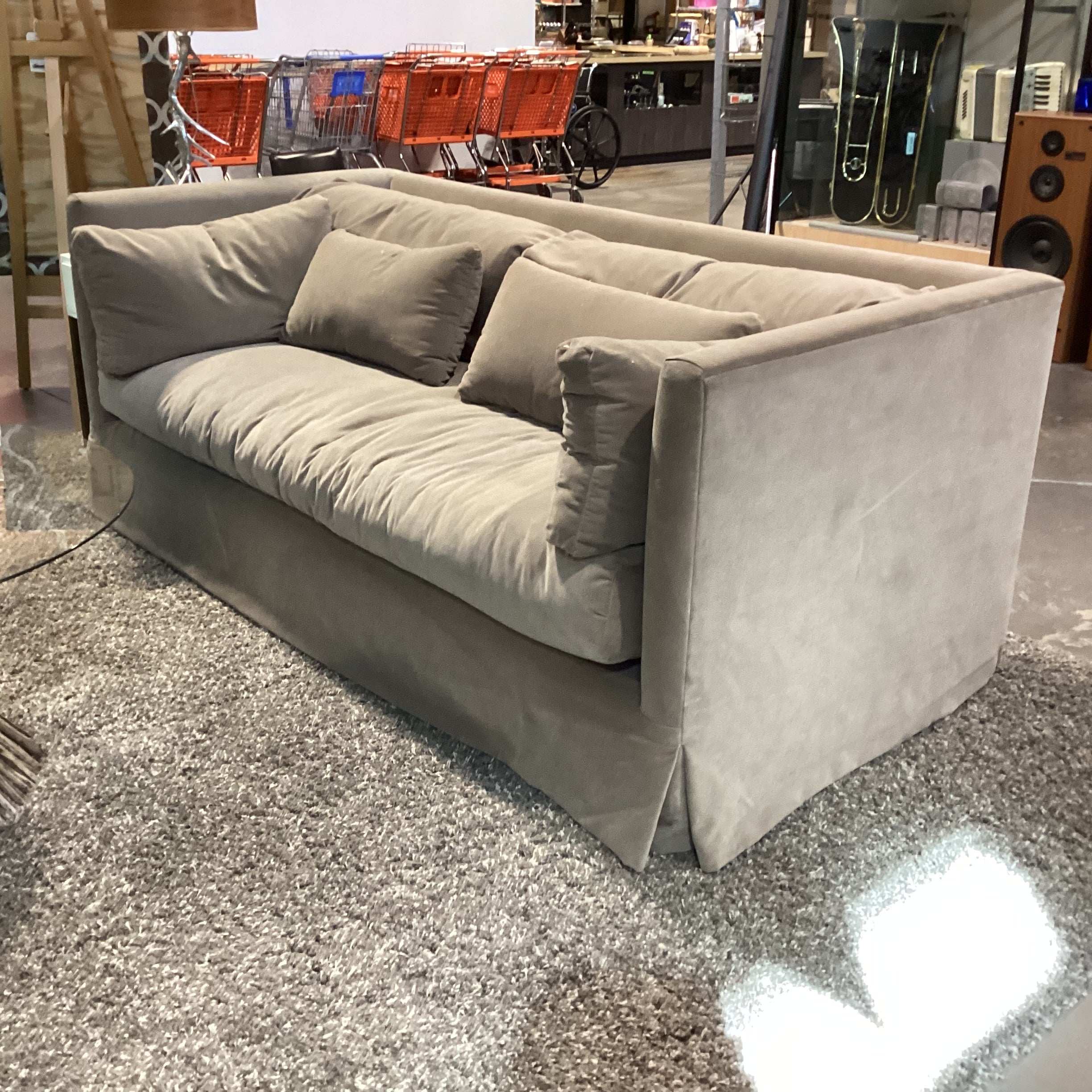 Custom Taupe Velvet Down Sofa 84"x 41"x 34"