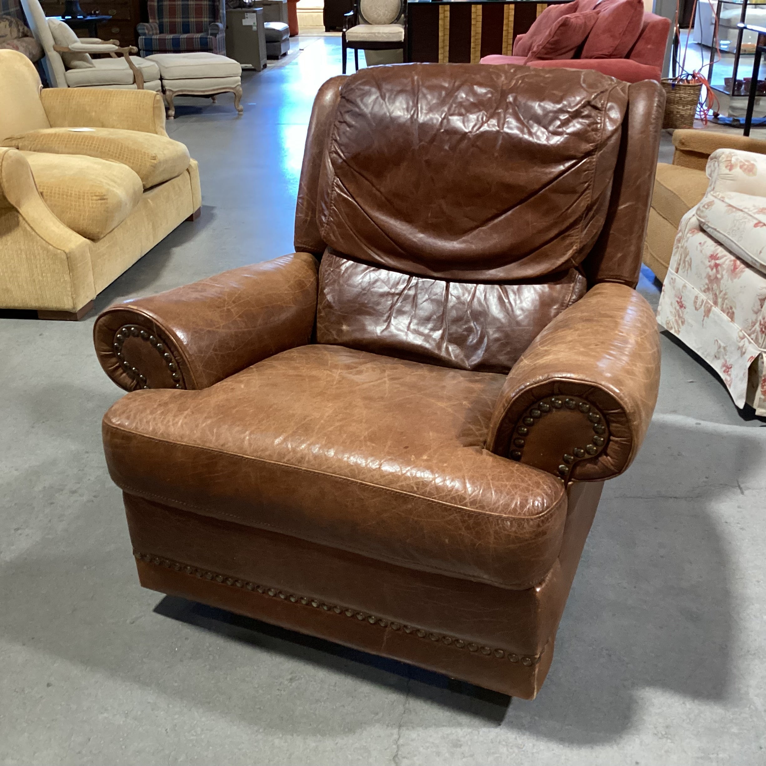 Vintage Leather Nailhead Recliner Chair 40"x 35"x 36"