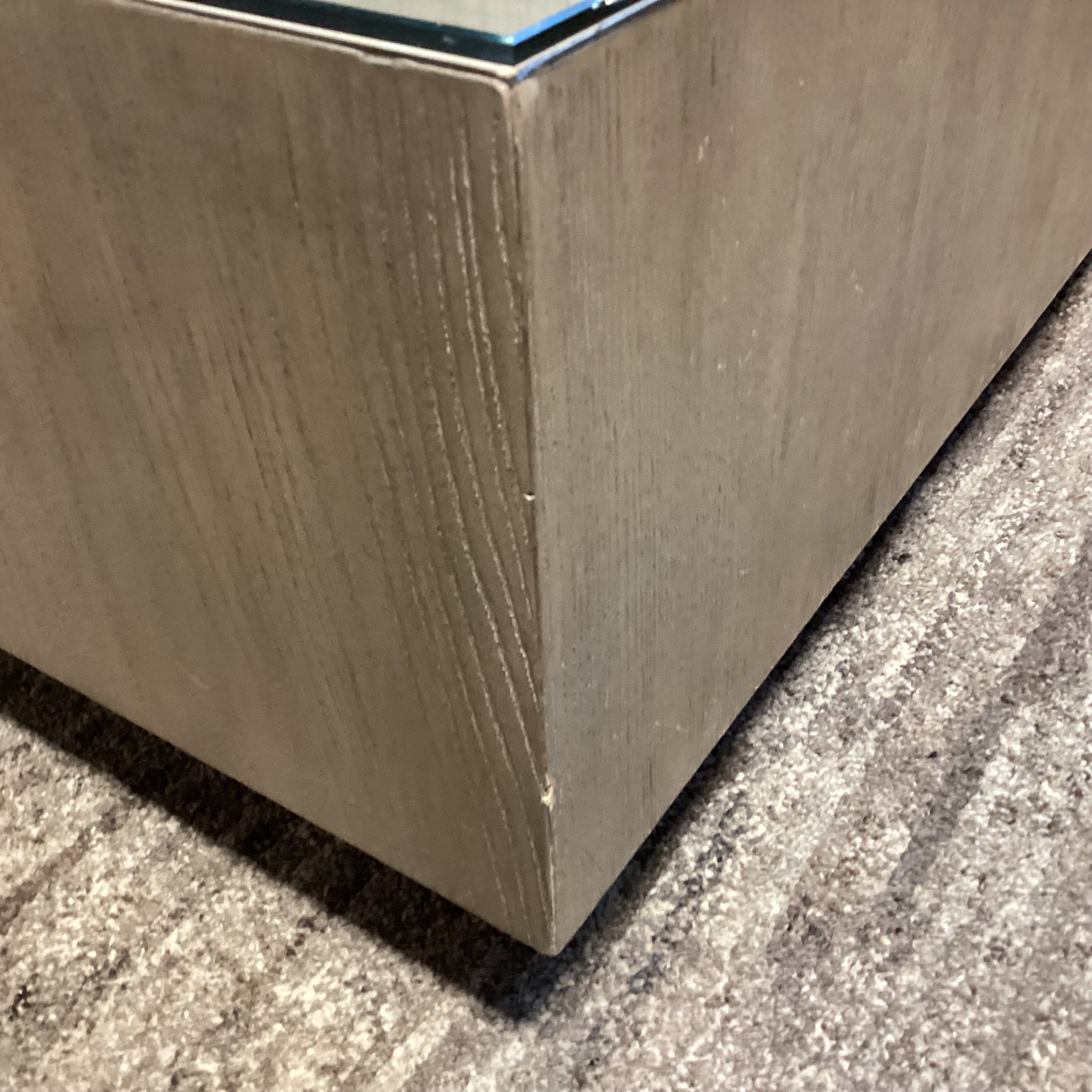 Modern Grey Sage Finished Oak & Glass Top Coffee Table 48"x 48"x 14.5"