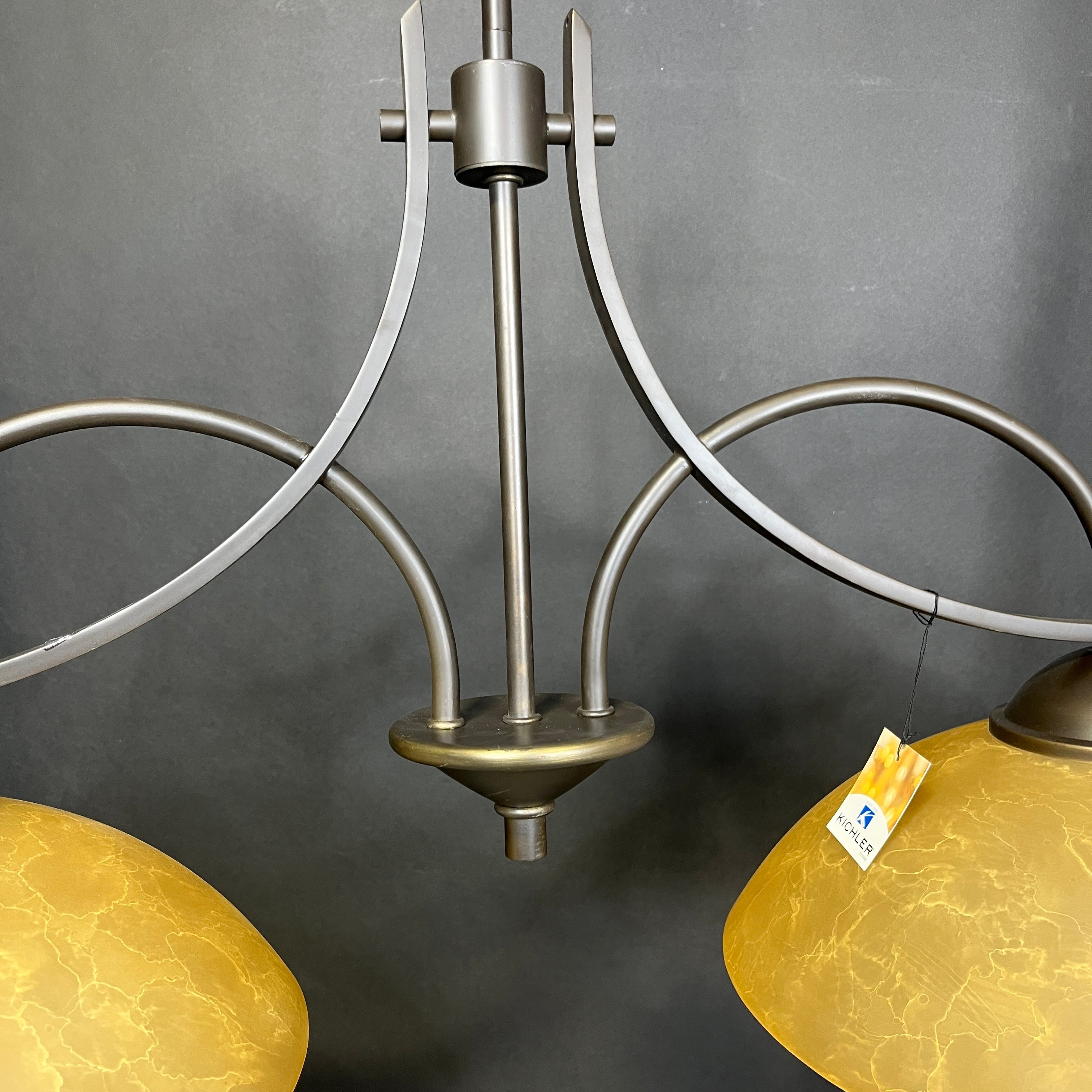 Kichler 2-Light Traditional Bronze with Marbled Orange Glass Shades Linear Ceiling Pendant 40”x 15”x 37”