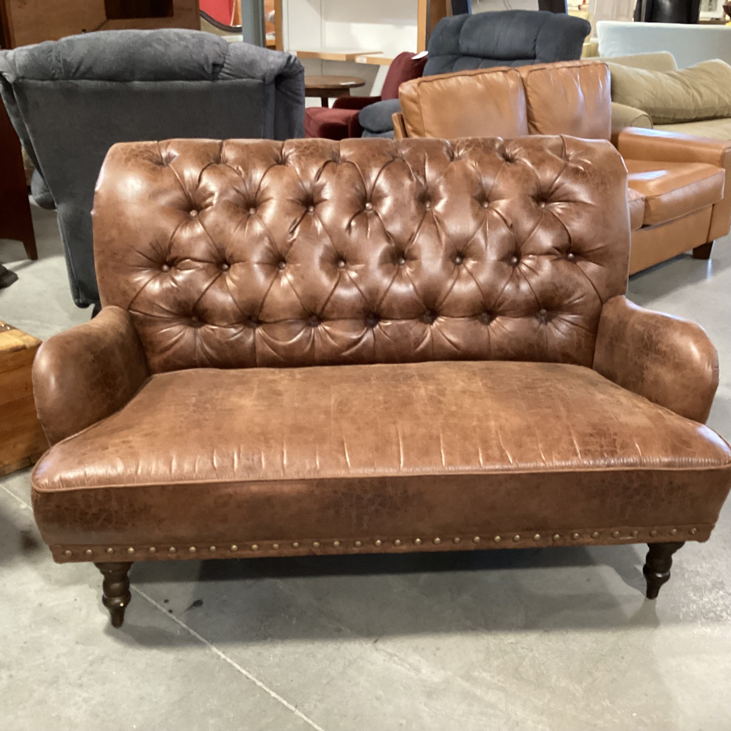 Pier 1 Imports Faux Leather Tufted Nail Head & Upholstery Love Seat Sofa 55"x 38"x 35"