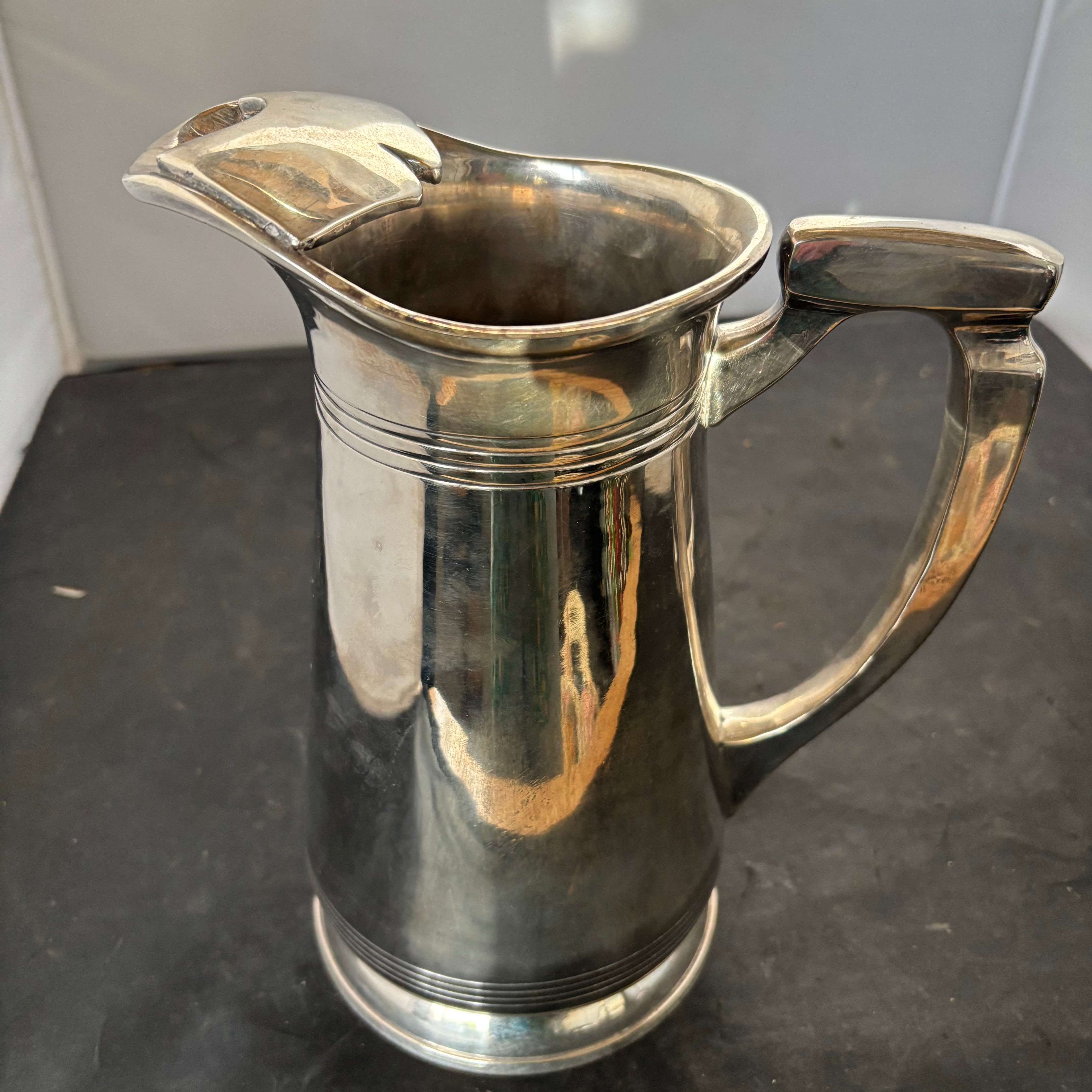 Antique Silverplated French Hotel Style Water with Ice Lip Pitcher, 8.5" x 9.5"Pitcher