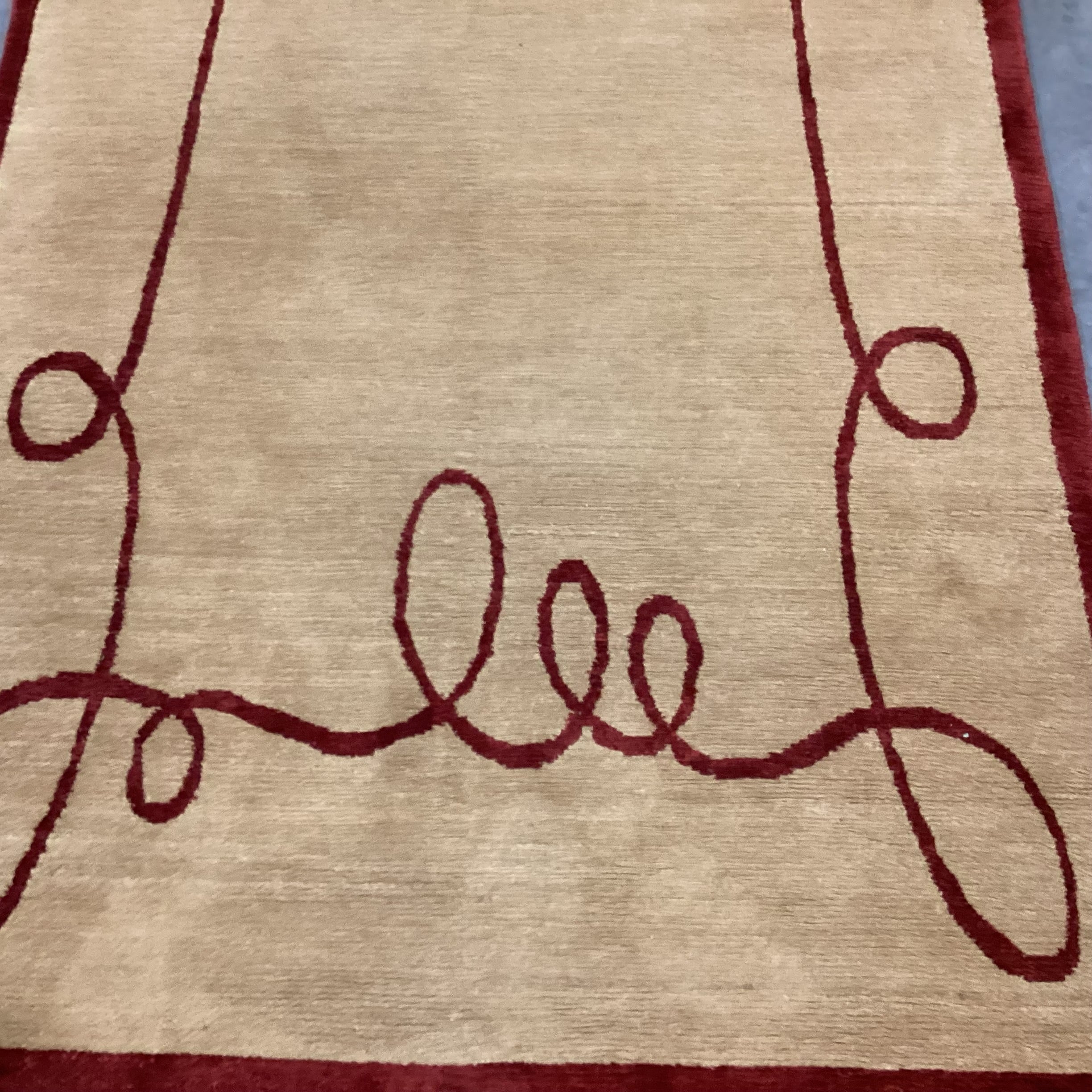 Gold & Rust Red Ribbon Hand Knotted Hand Spun Wool Custom Made in Nepal Rug 4'x 21'6"