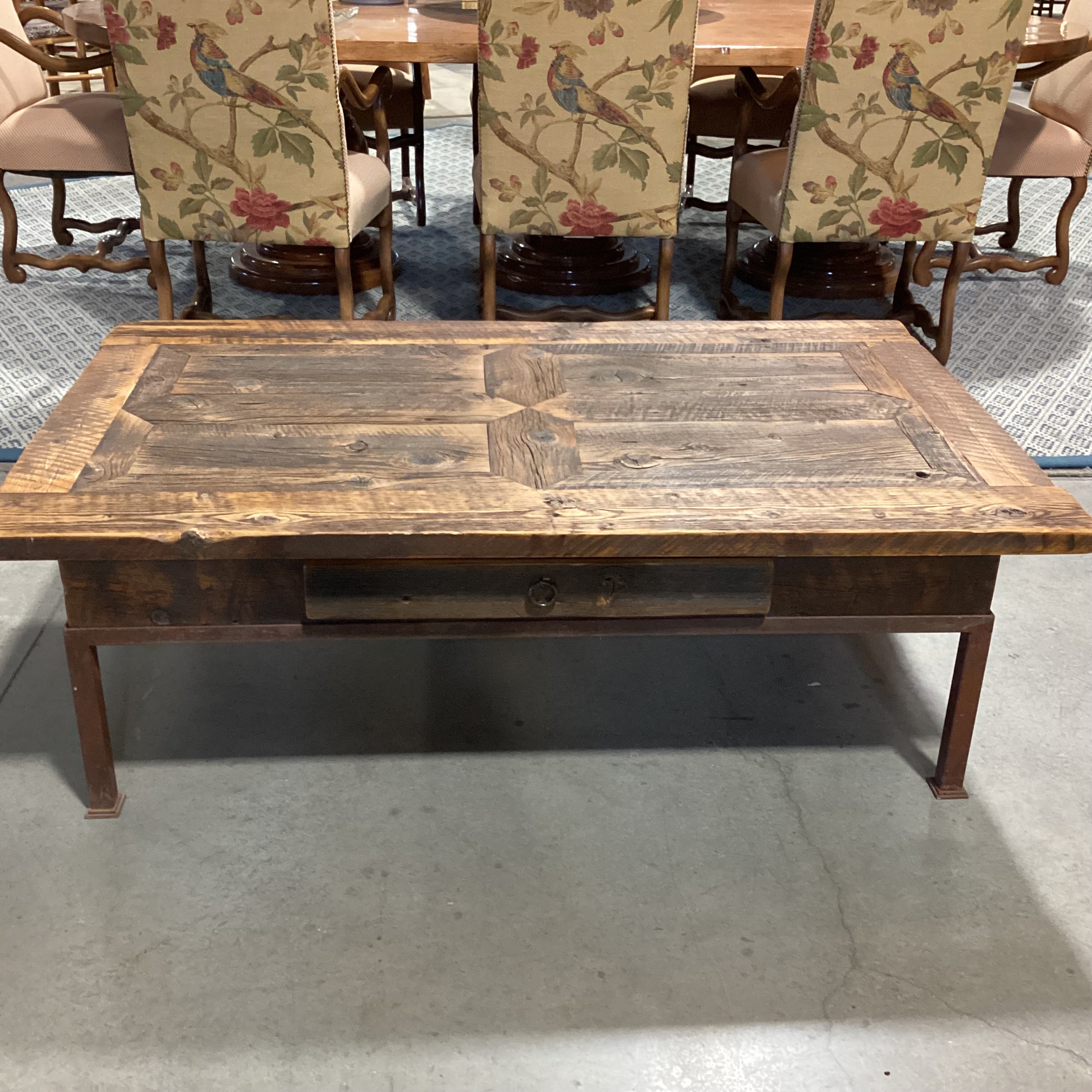 Custom Crafted Reclaimed Wood 1 Drawer with Iron Base CoffeeTable 56"x 34"x 18"