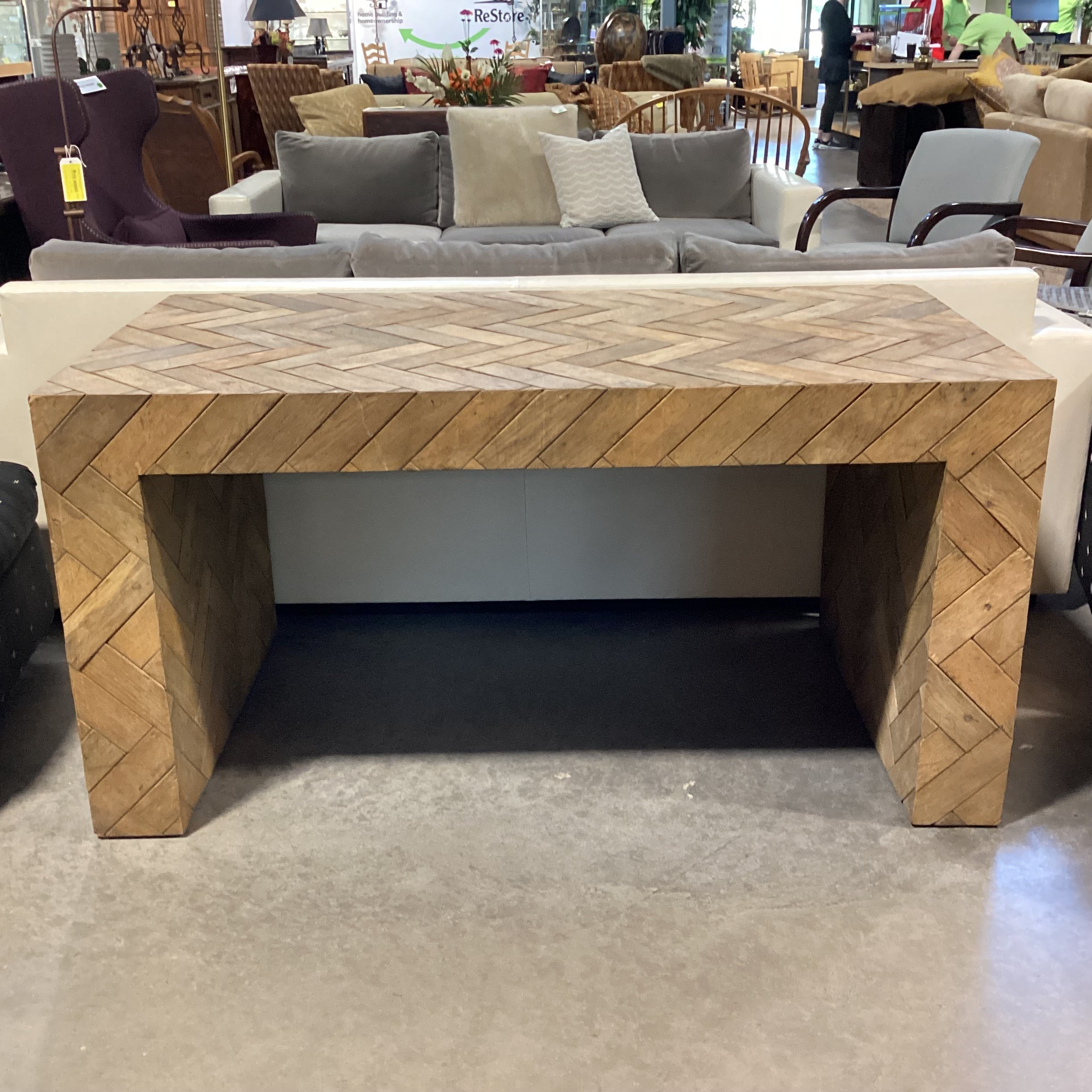 Natural Wood Plank with Chevron Pattern Desk 59"x 31.5"x 30"