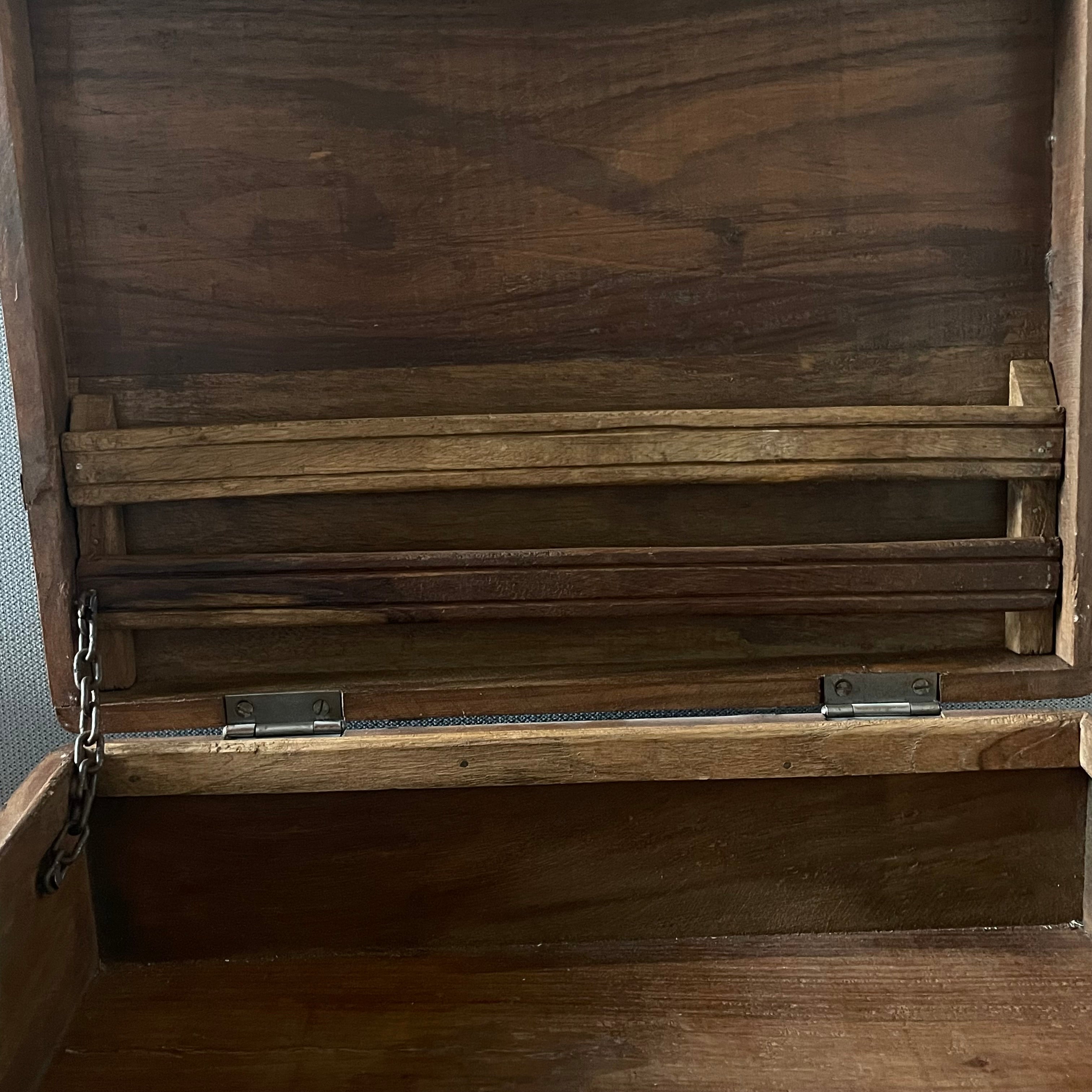 Antique Handcraftedb Wood with Iron Bands/Hardware Captains Desk/Document Box