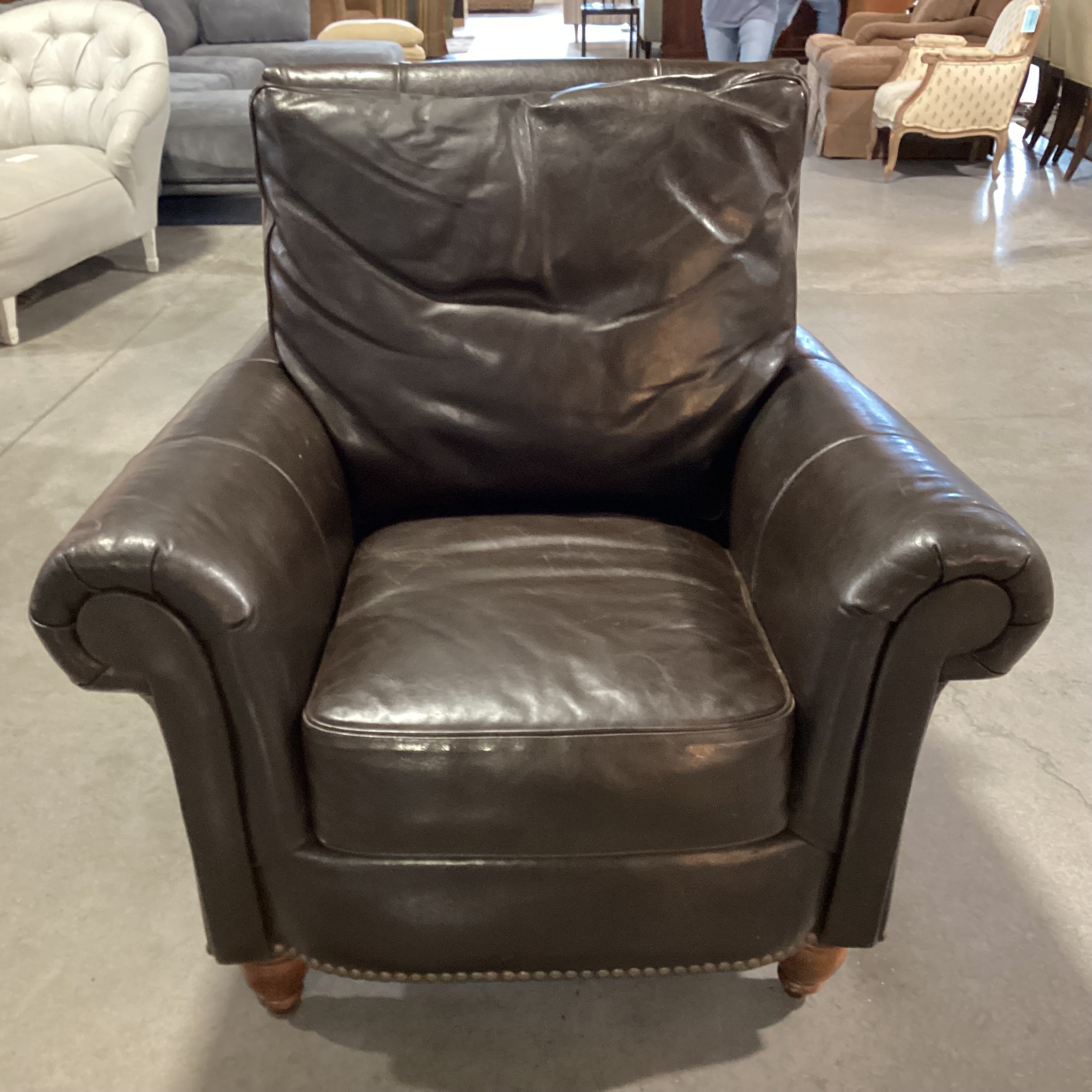 Paul Robert Dark Chocolate Leather Nailhead Chair 38"x 36"x 38.5"