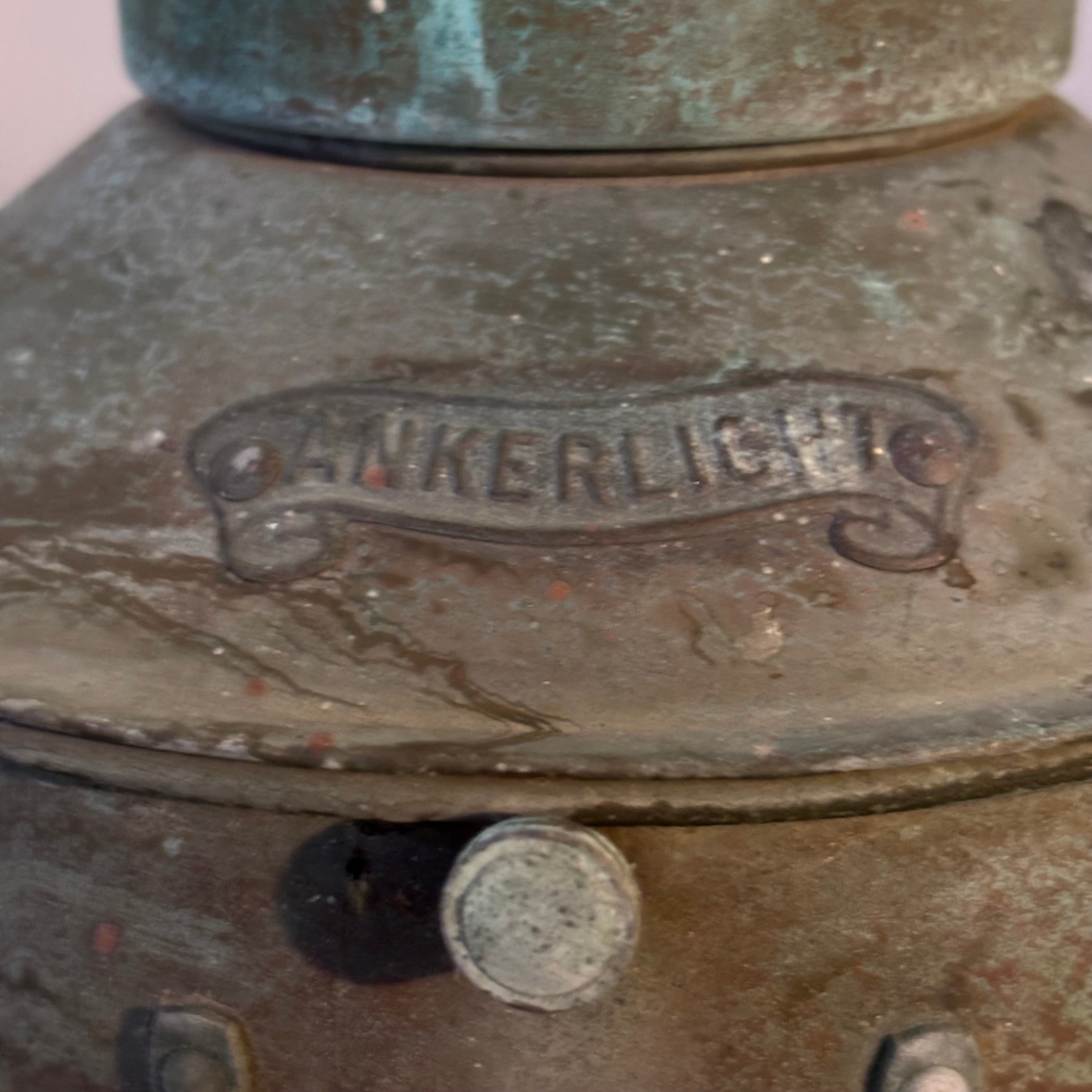 Vintage Ankerlicht Amber Bubble Glass Copper Ship's Lantern, 9" x 14"