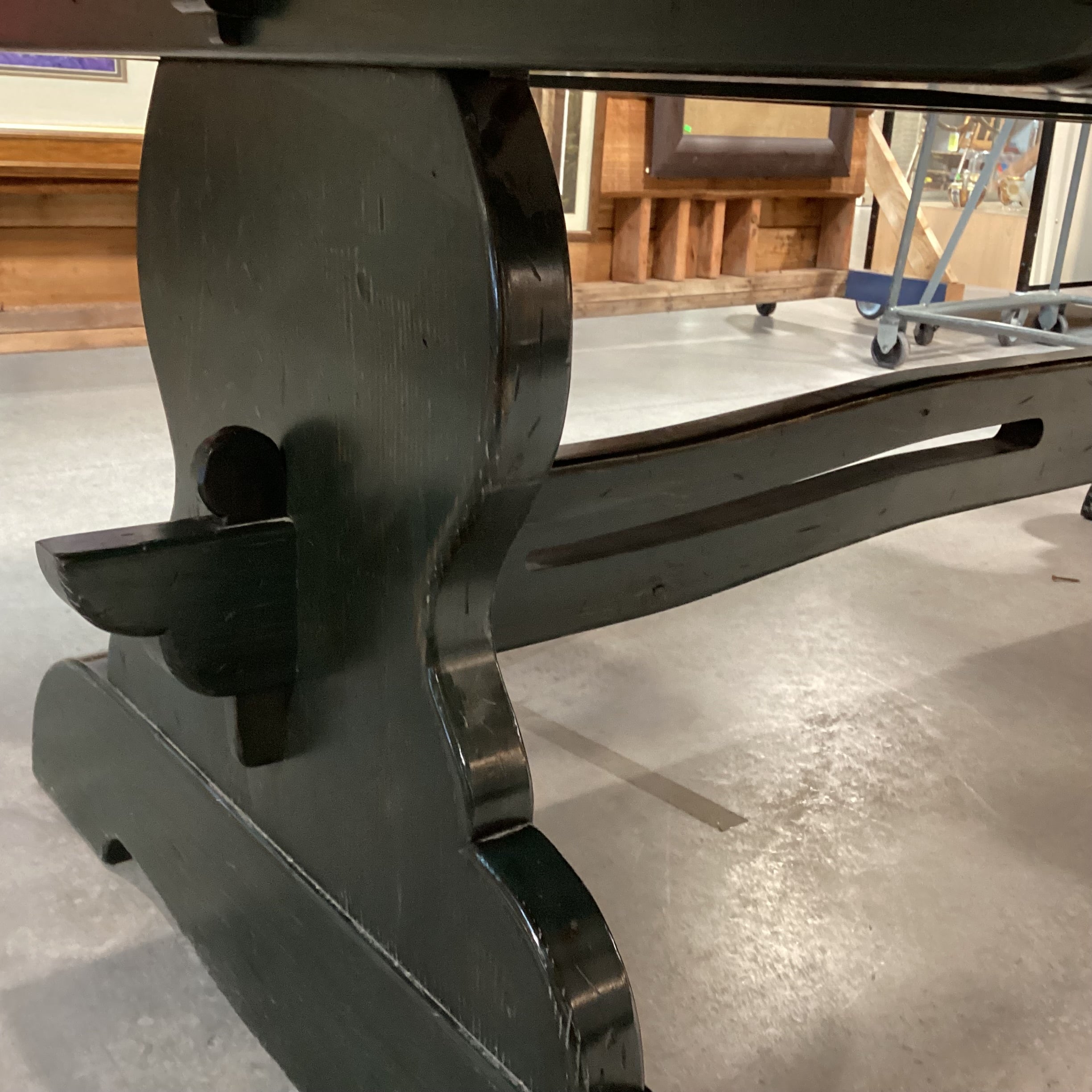 Solid Natural & Dark Green Wood Farmhouse Style with Trestle & 2 Leaves Dining Table 96" to 132"x 47.5"x 31"