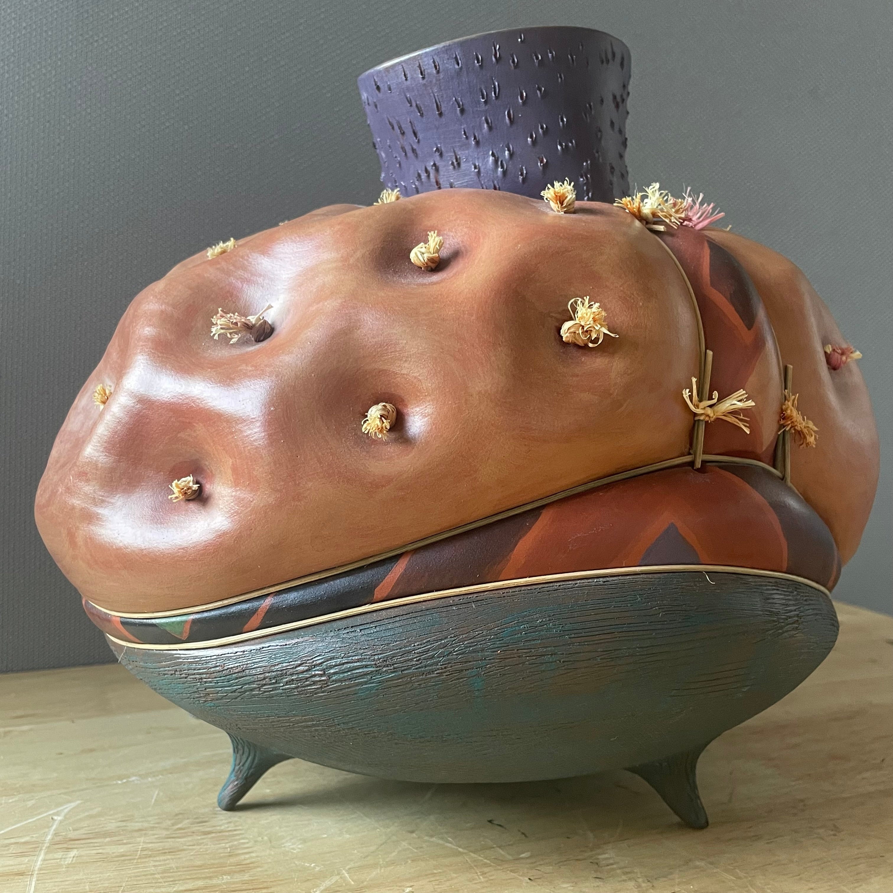 Steve Schrepferman Signed Western Studio Art Squash Style Organic Earth Tone Urn, 10.5"x 9.75"