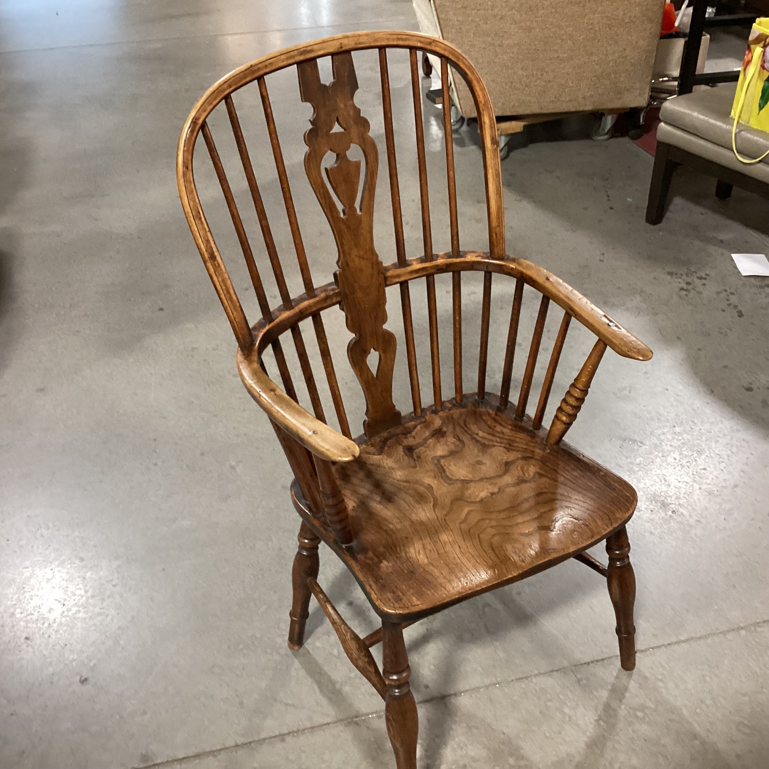 Antique English Elmwood High Back 1800 Windsor Arm Chair 21"x 21"x 41"