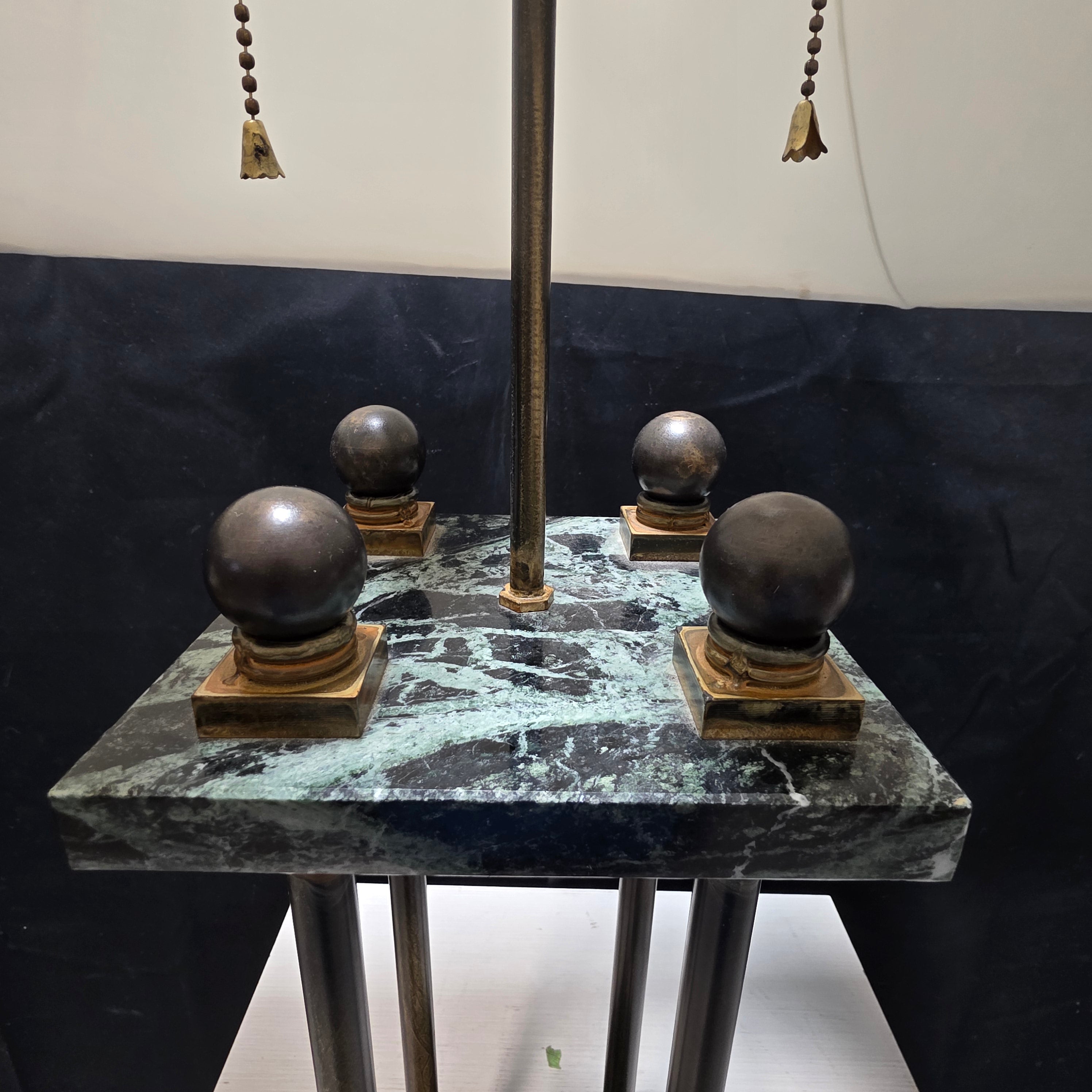 Vintage Four Colum Double Level Marble and Brass Table Lamp 19"x19"x34"