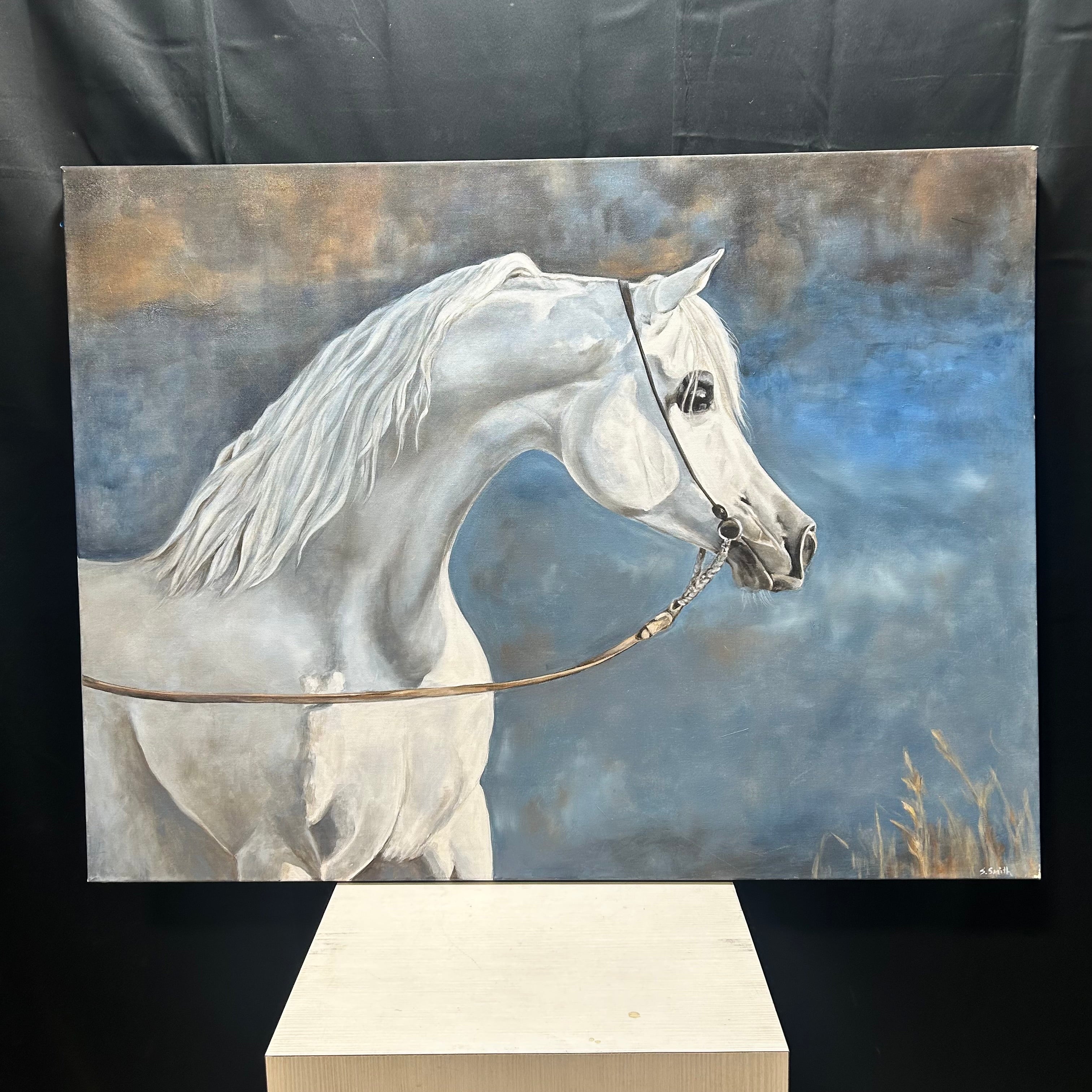S. Smith White Horse Print On Canvas 48"x 36"