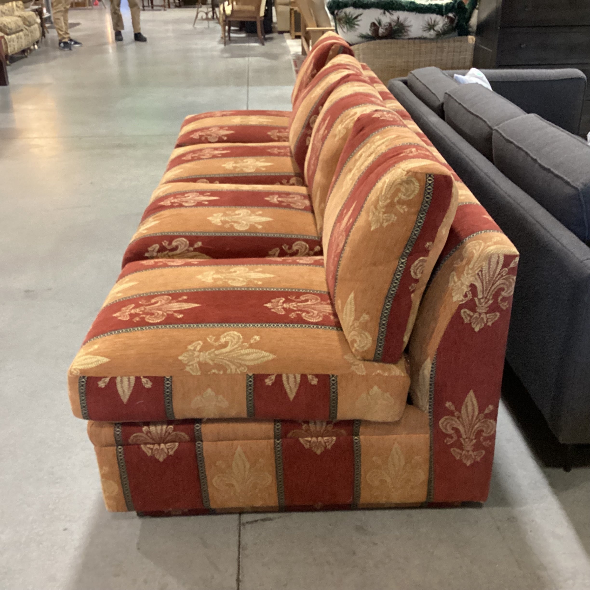 R Jones Custom Rust Gold Fleur De Lis Down Mix 2 Piece Sofa 103"x 37"x 30"