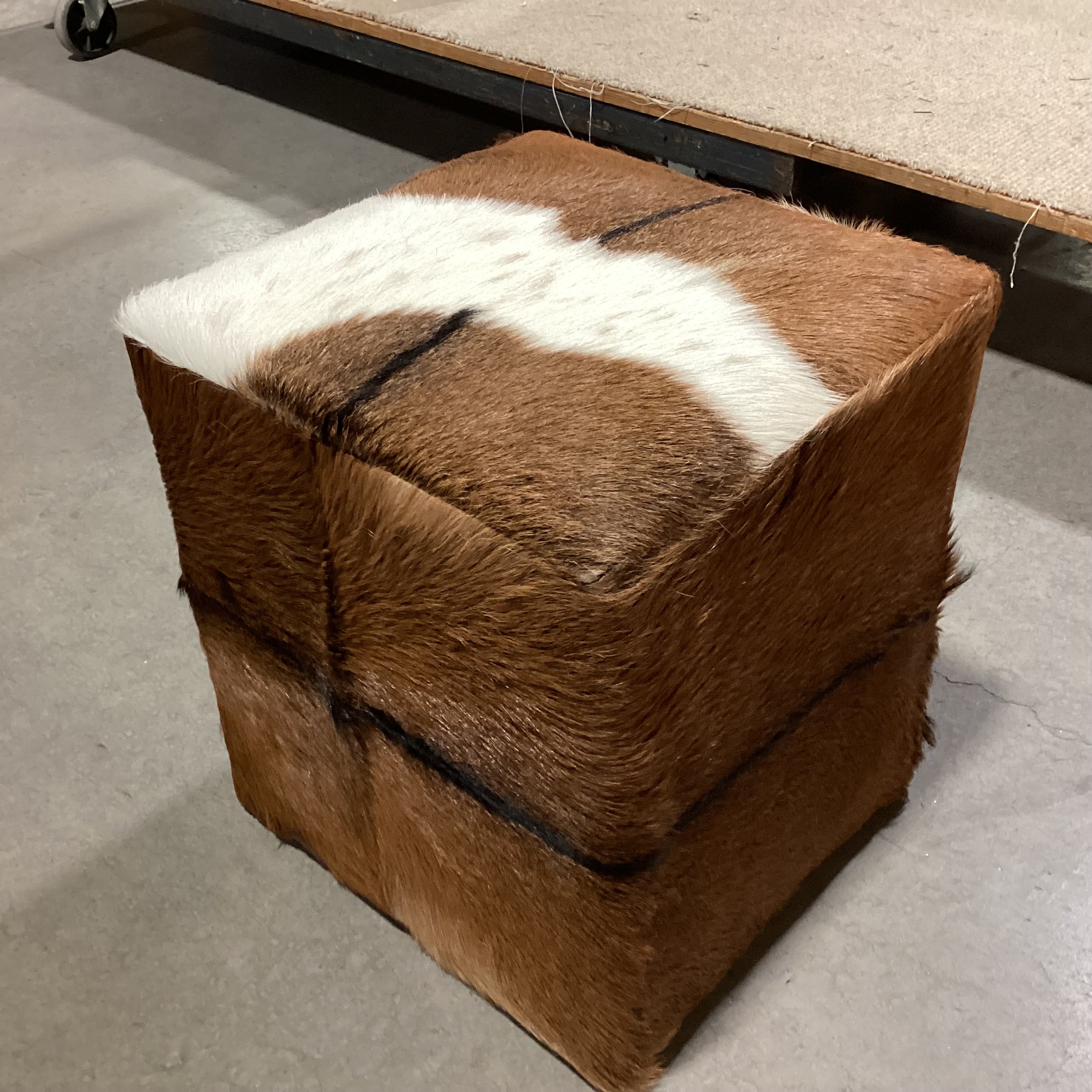 Brown & White Cowhide Cube Ottoman 16"x 16"x 17"