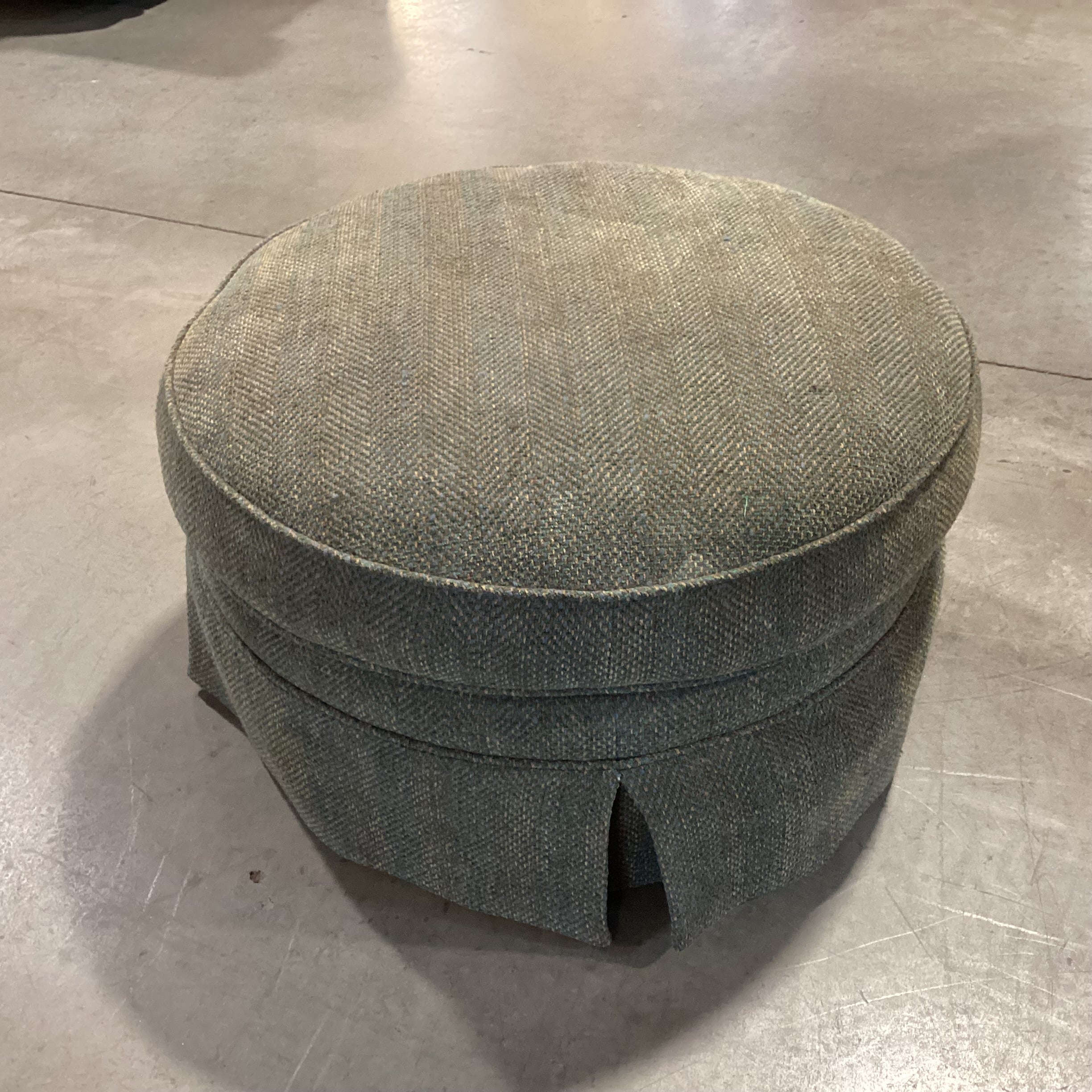 D Langston Green Multi Woven with Tailored Skirt Round Ottoman 32" Diameter x 17"