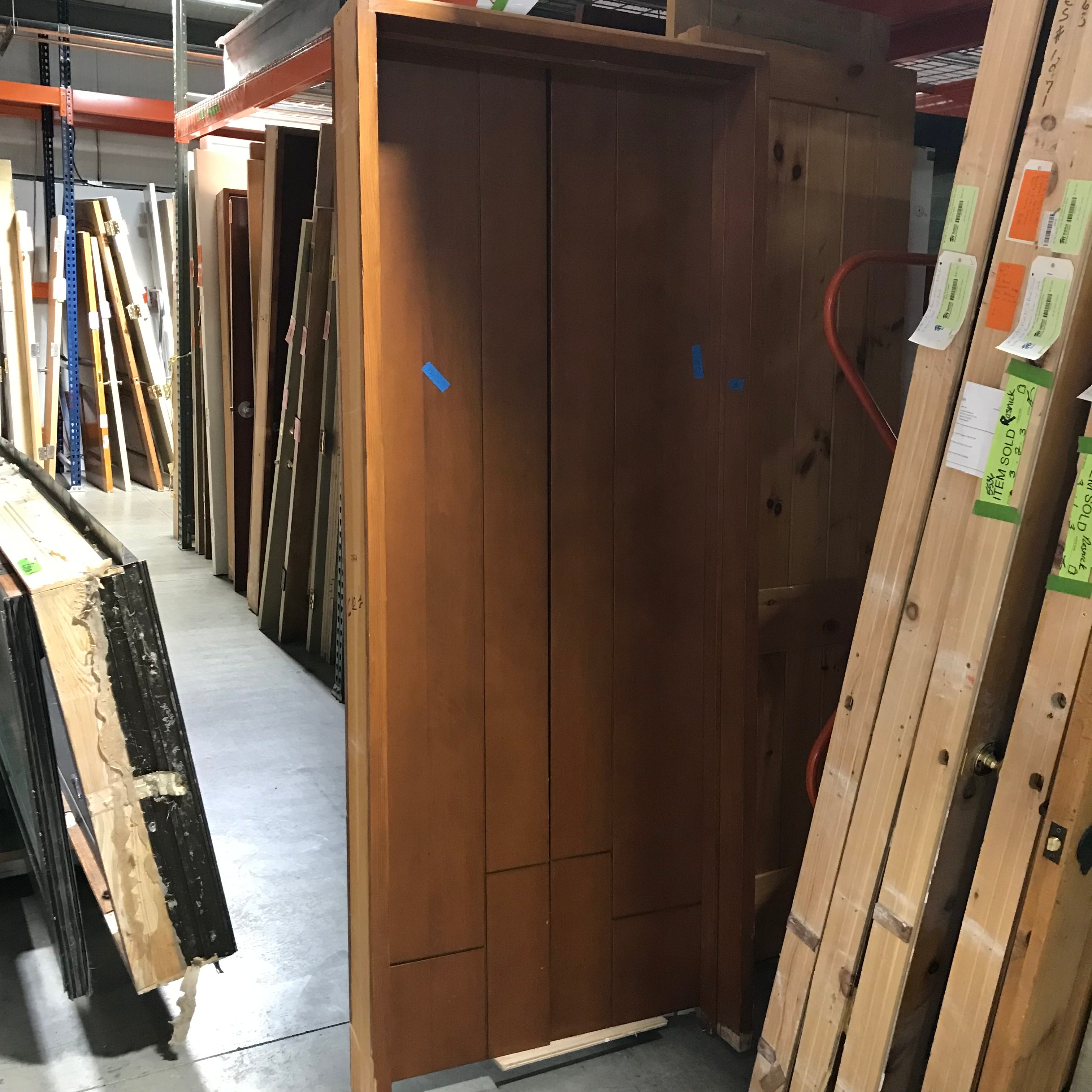 34.75"x 85.5"x 5.5" Rough Opening Brown Contemporary Pantry French Doors with Ball Catches With Jamb