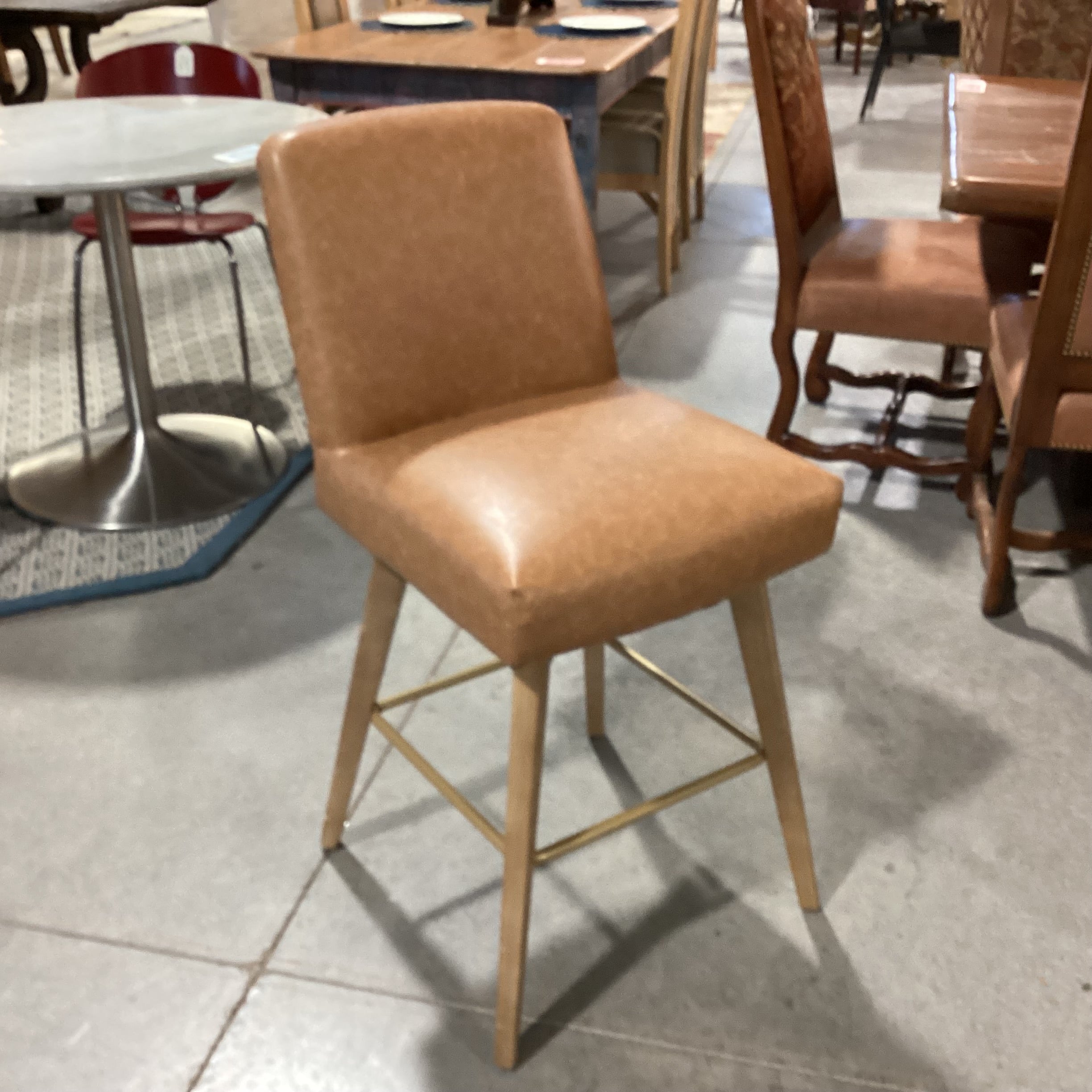 Faux Leather & Light Wood Swivel Barstool 26"