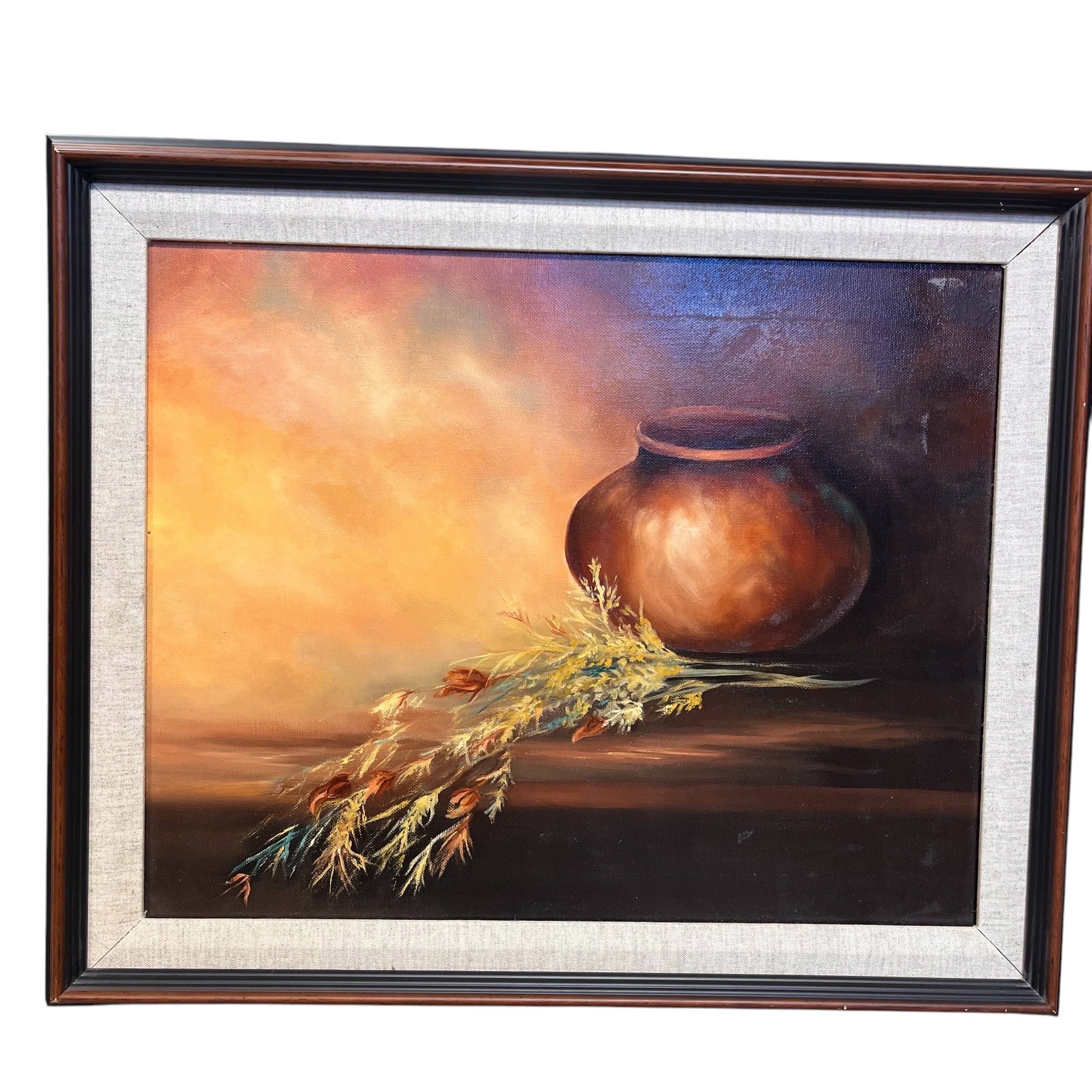 Original Ceramic Vase Still Life Oil on Canvas Wall Decor; 24"x 20"