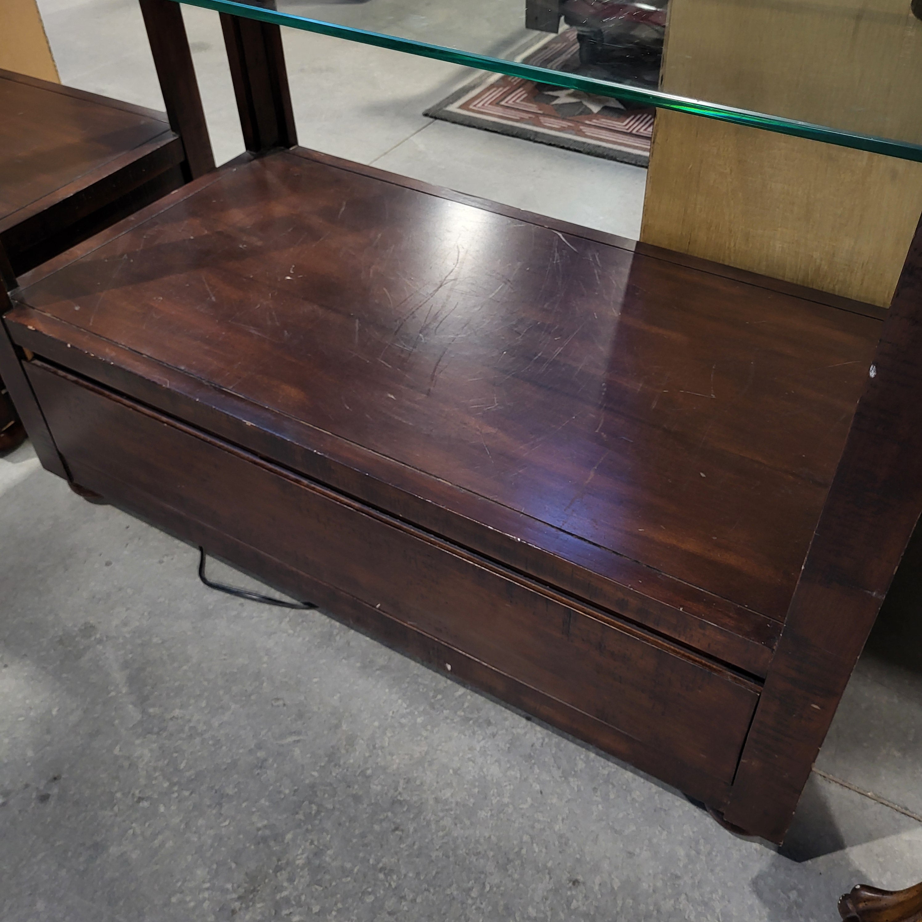 46"x 24"x 90.5" Dark Wood Glass Shelves 1 Drawer Display Case