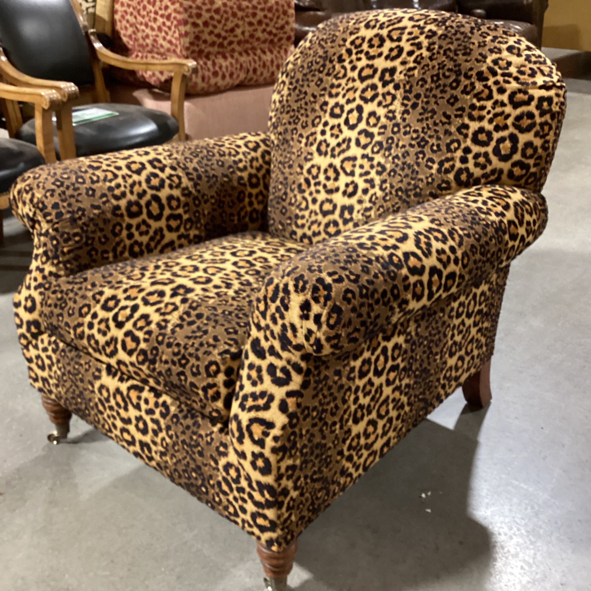 JJ Custom Raised Cheetah Woven With Front Brass Casters Chair 36"x 36"x 36"