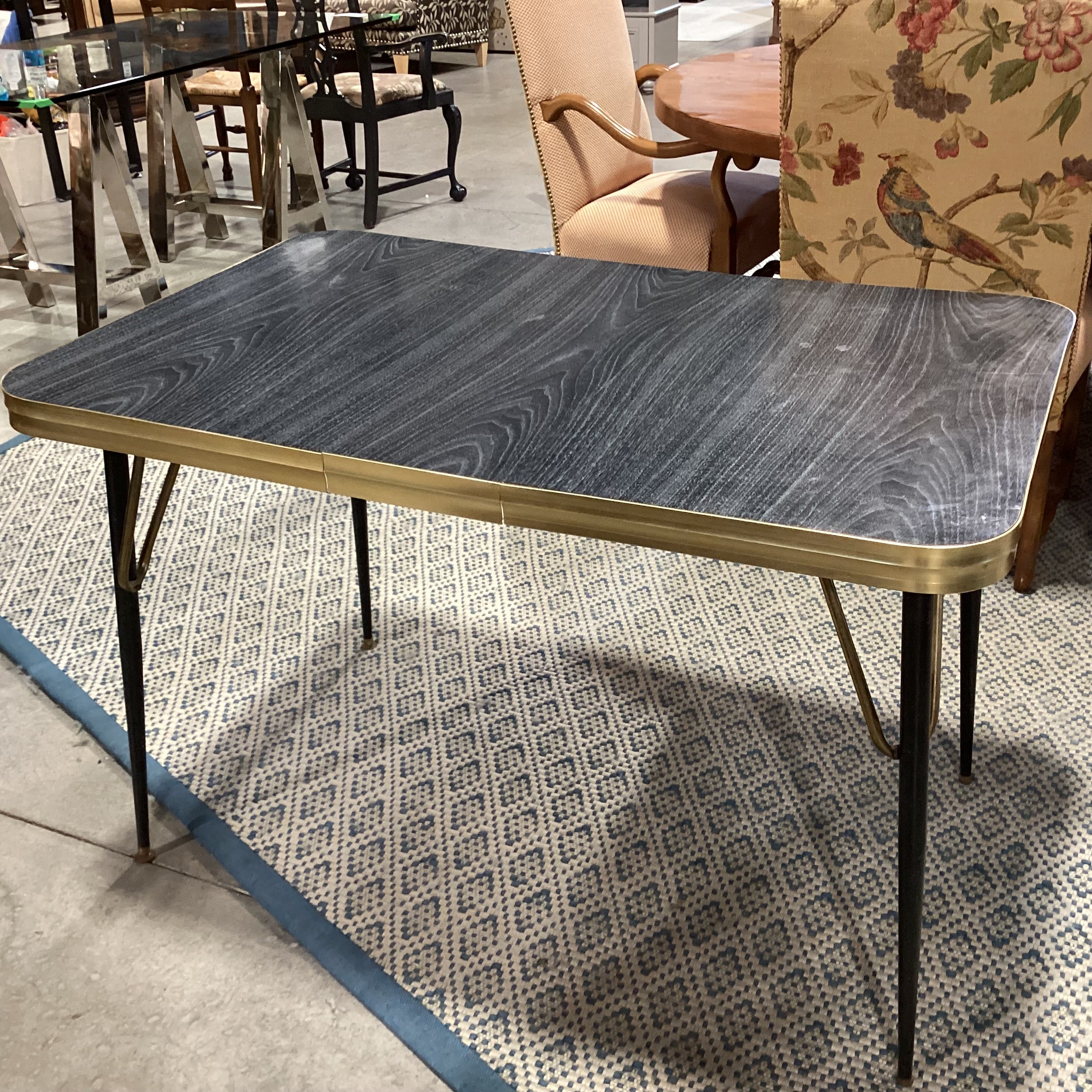 Vintage Wood Style Top & Aluminum 1 Leaf Dining Table 45"x 29.5"x 30"