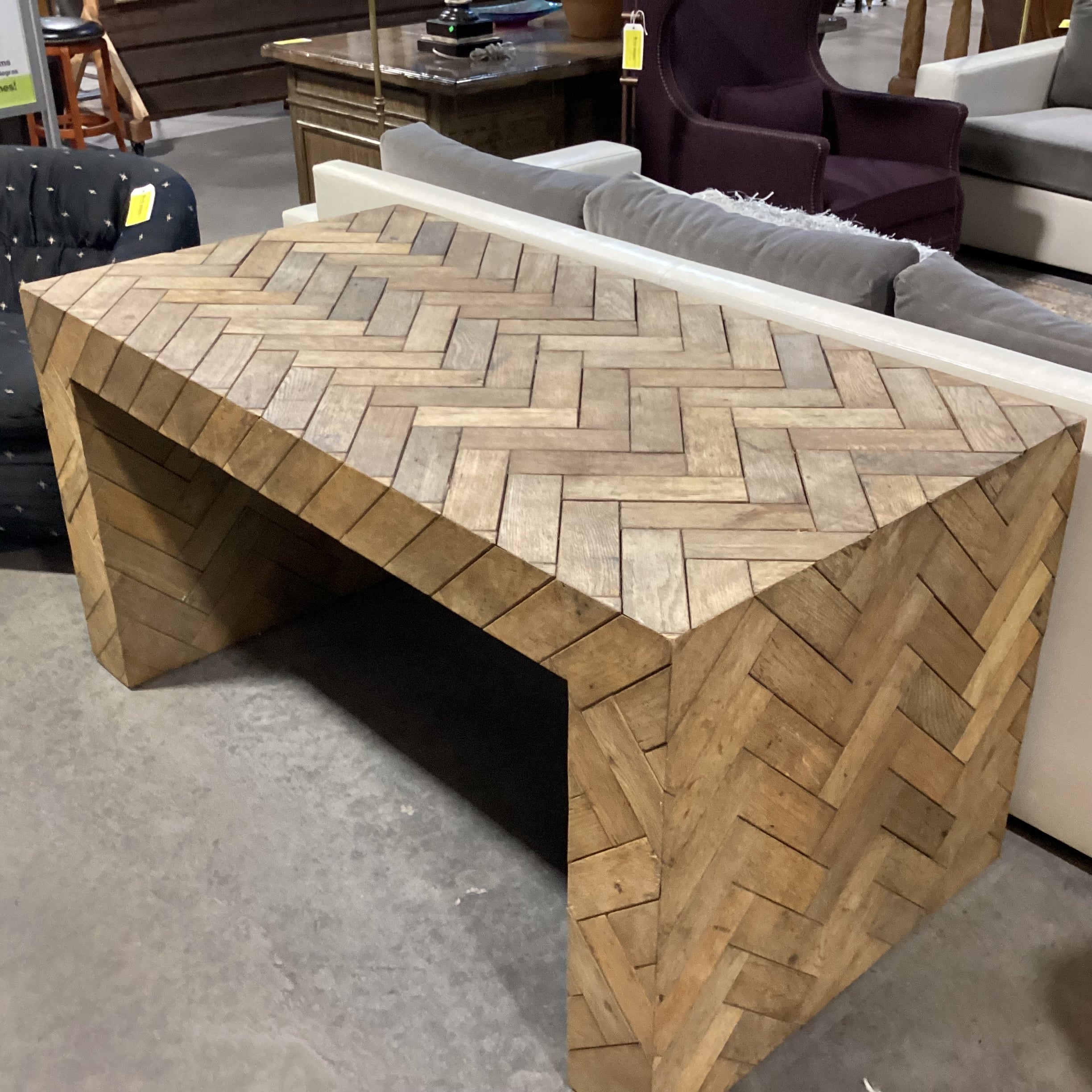 Natural Wood Plank with Chevron Pattern Desk 59"x 31.5"x 30"