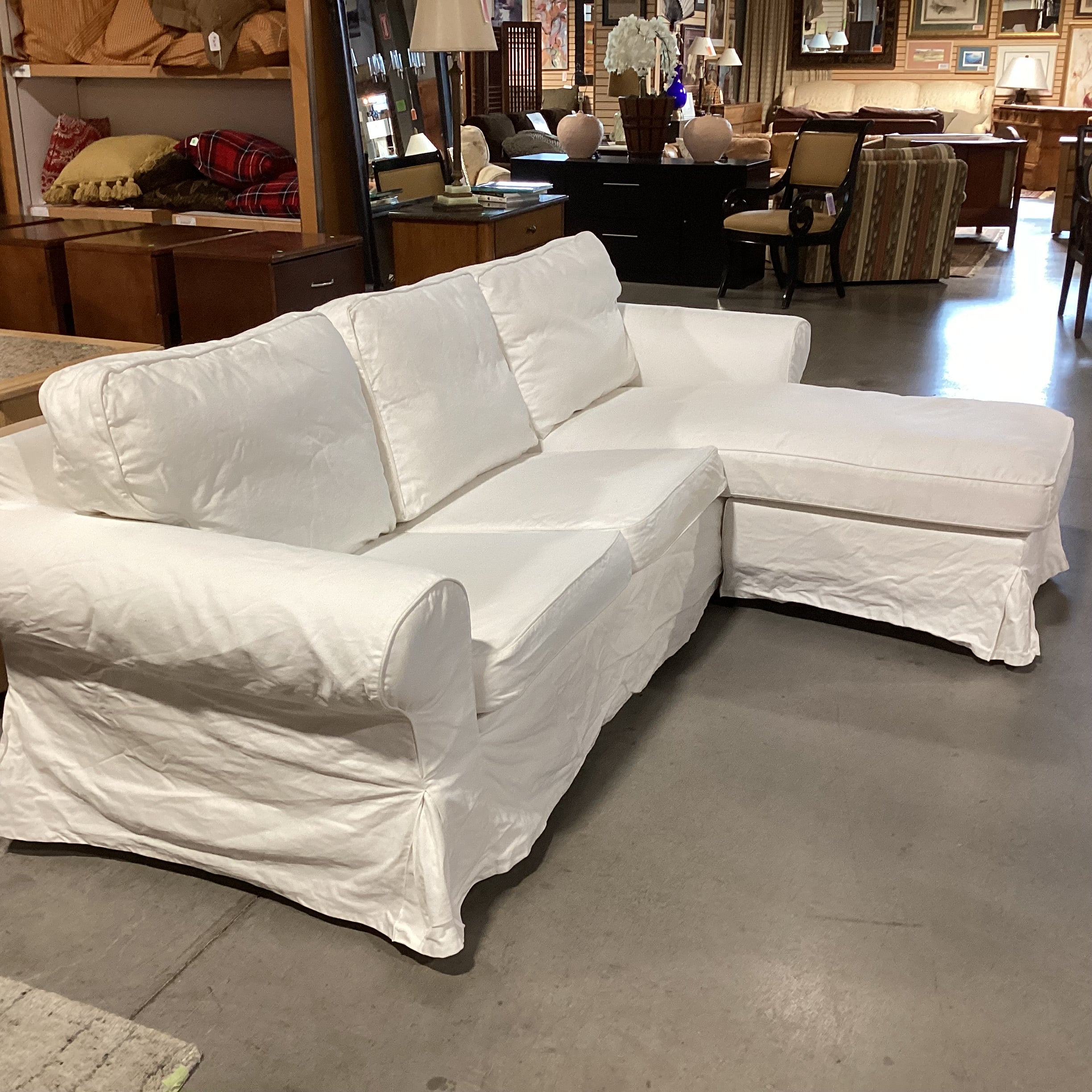 Ikea EKtorp White Slipcovered Changeable Right or Left Chaise 2 Piece Sectional 100"x 65"x 34"x 30"