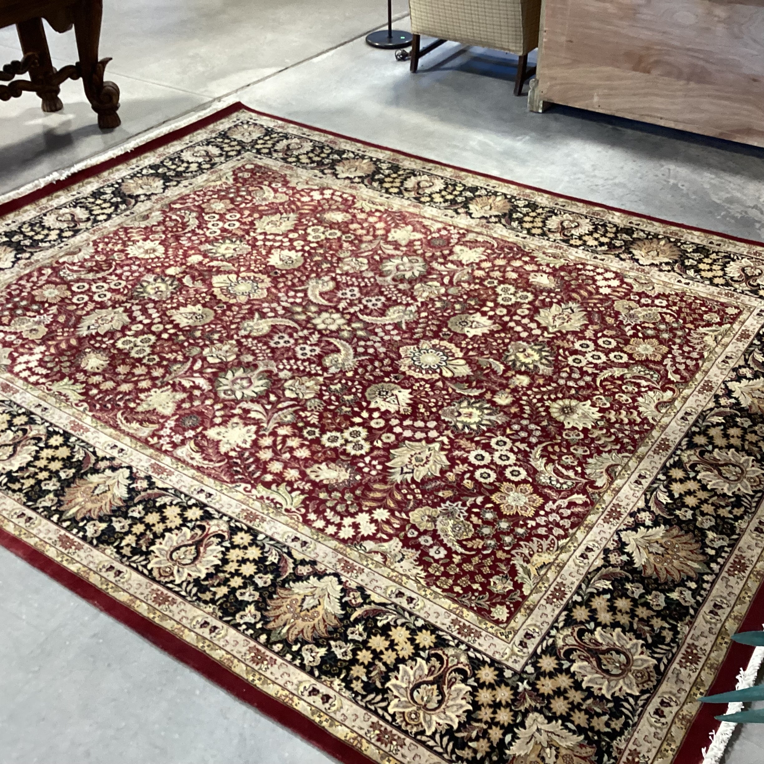 Red Black Floral with Border Hand Knotted Wool Rug 8'2"x 10'5"