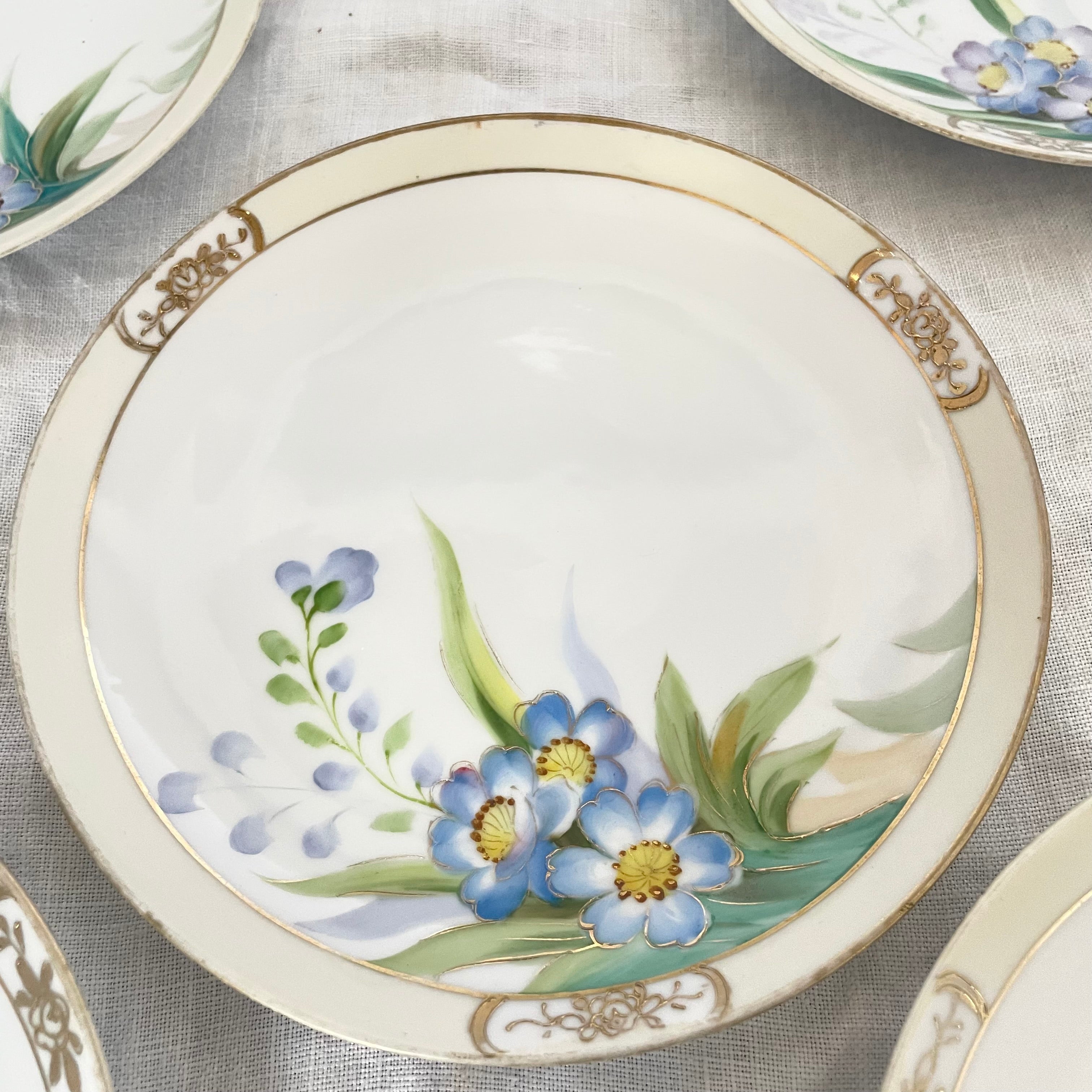 Set of 6 Pieces Antique 1920's Nippon Handpainted Serving Platter with 5 Small 6" Dessert Plates