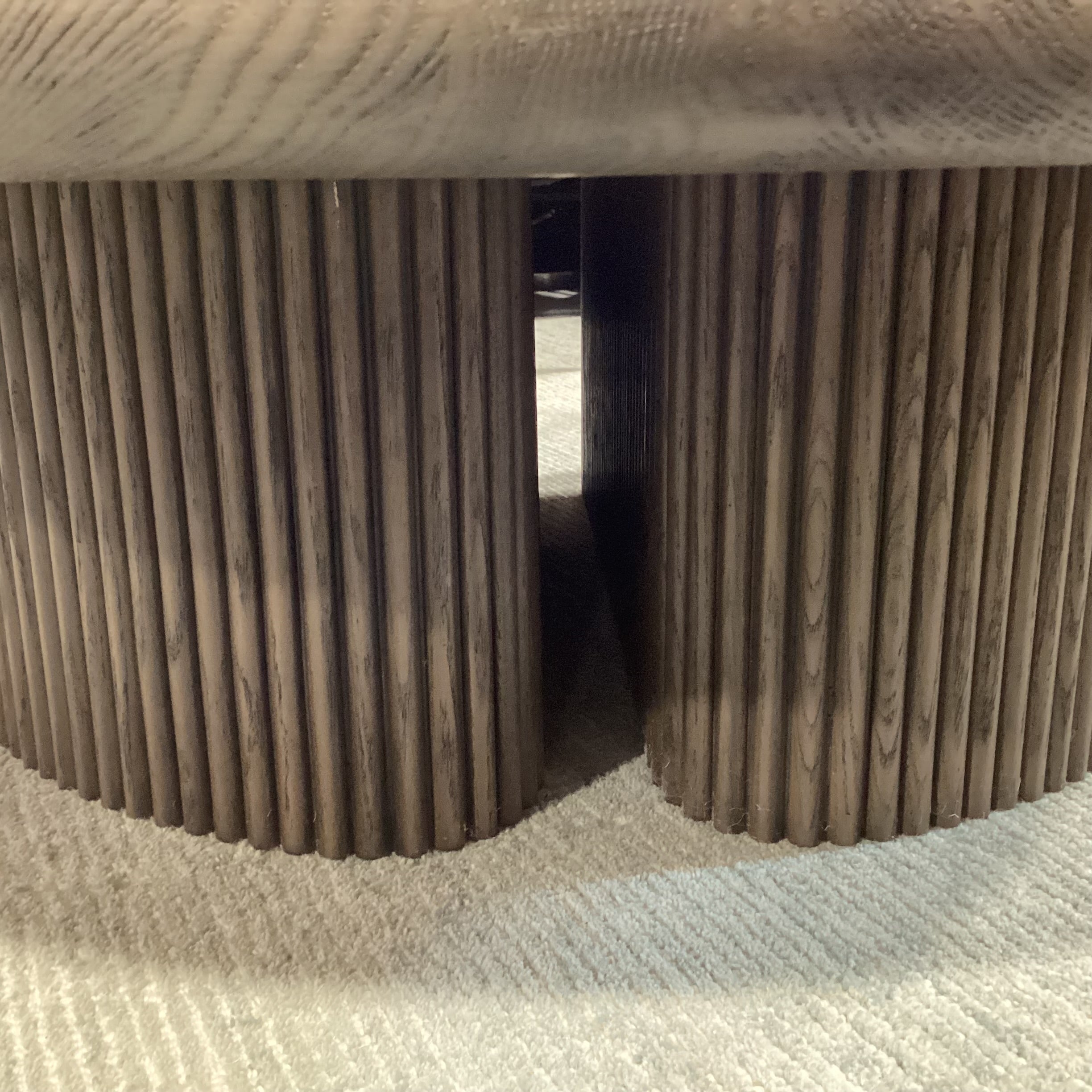 Aster Dark Finish Faux Stone & Ribbed Wood Pedestal Round Coffee Table 54" Diameter x 14.5"