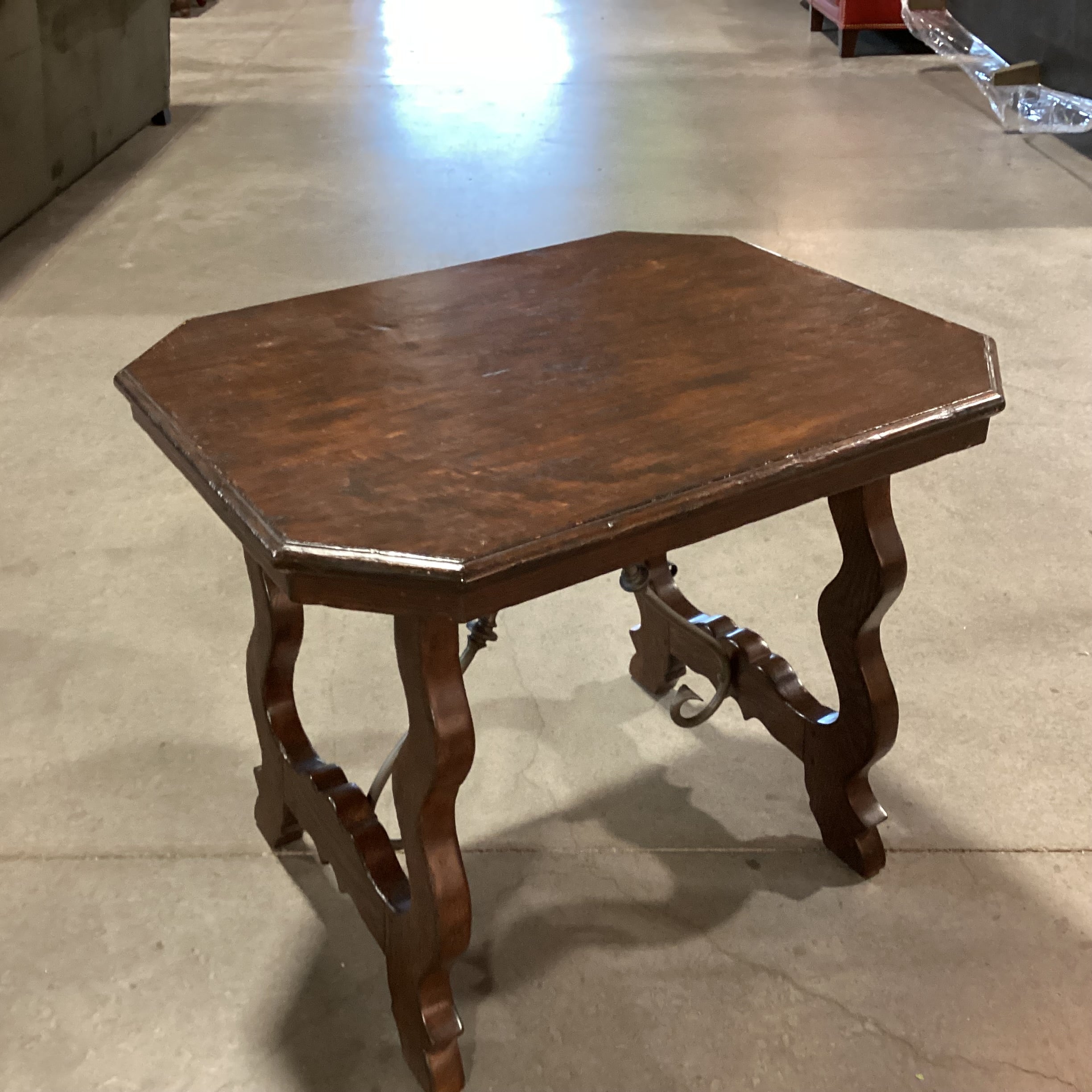 Collection Reproductions Dark Finish Carved Wood & Iron Stringer End Table 30"x 24"x 25.5"