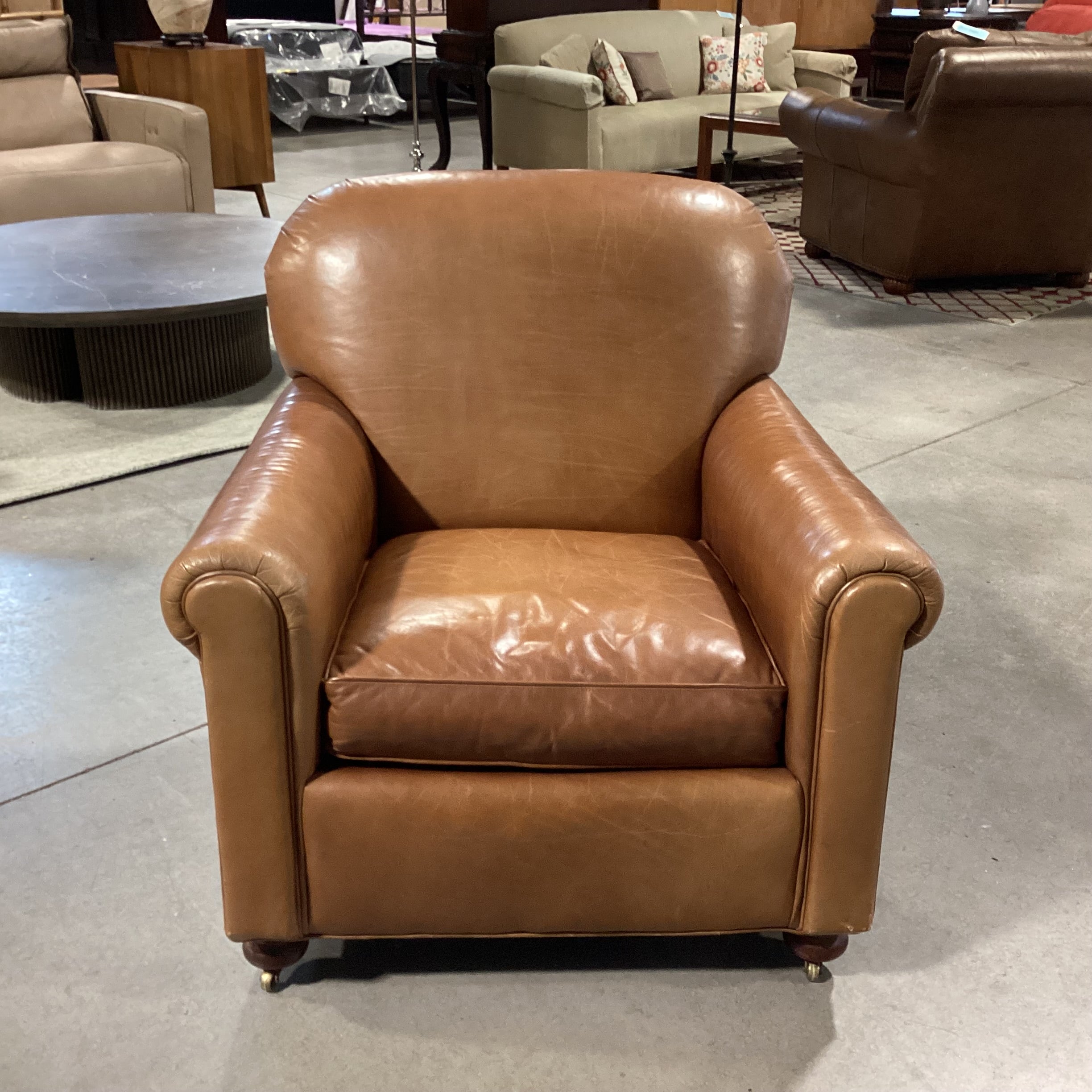 Lee Industries Leather with Front Casters Club Chair 36"x 38"x 35"