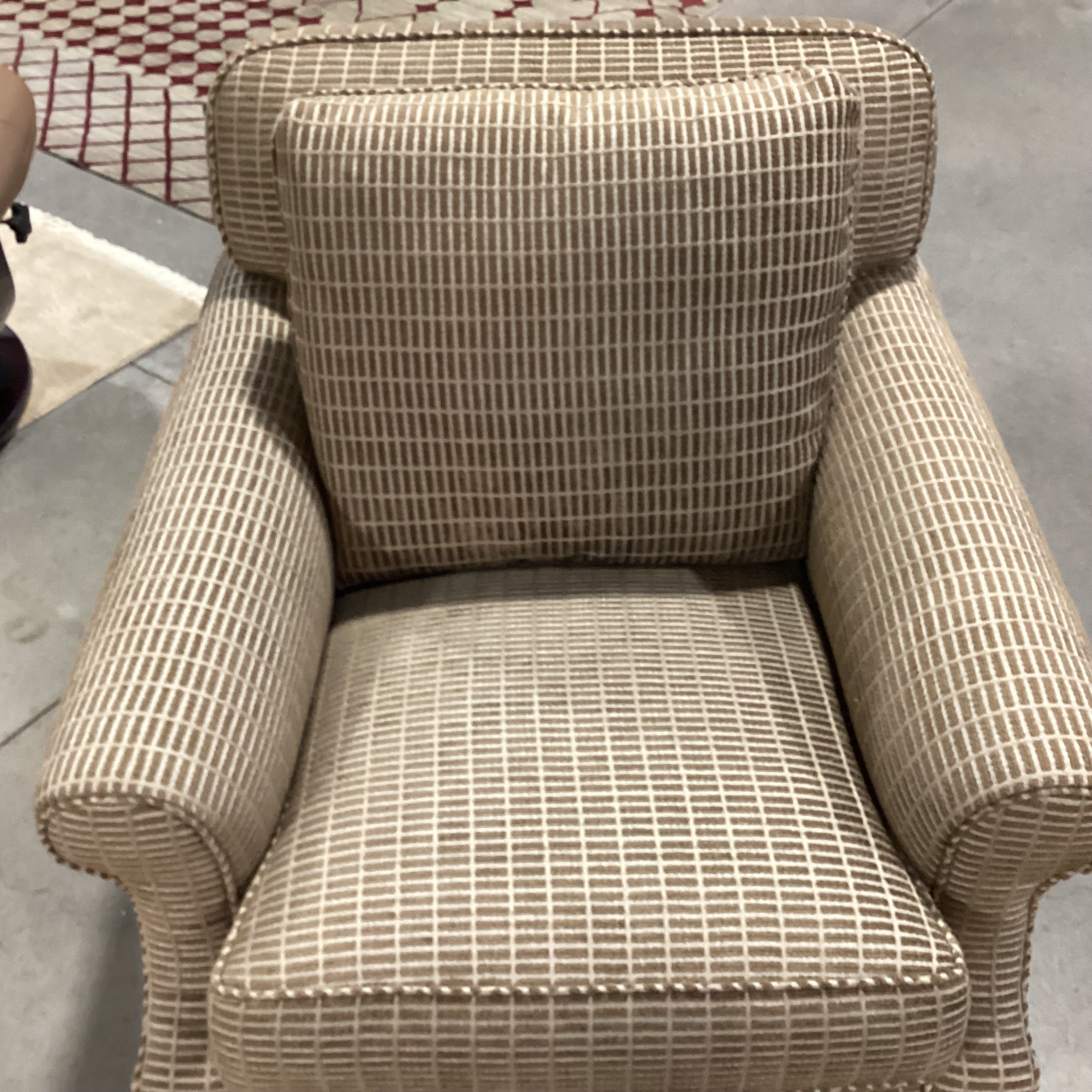 Edward Ferrell Brown & Tan Raised Woven with Carved Foot Brass Casters Chair 35"x 42"x 33"