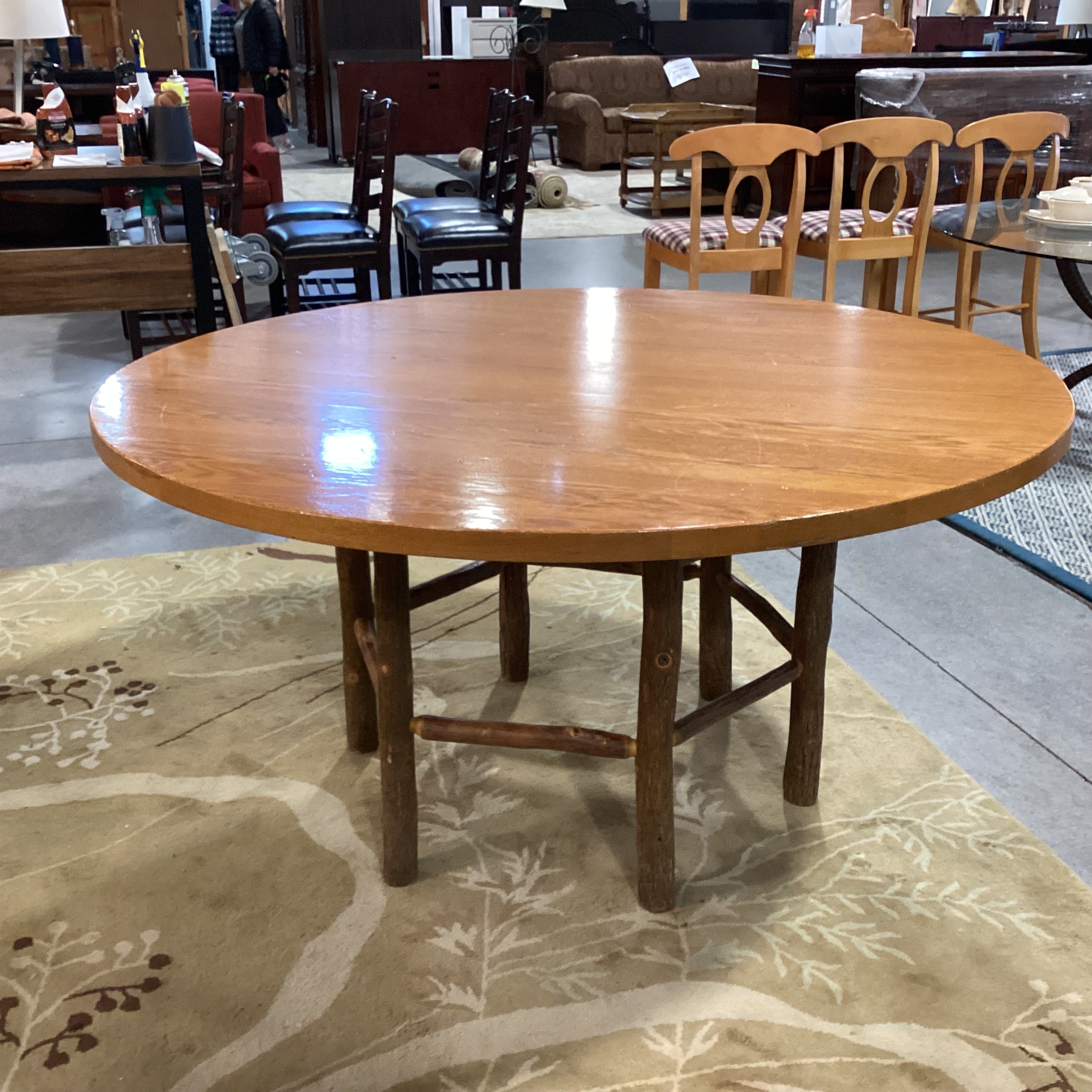 Hickory Log & Round Wood Top Dining Table 60" Diameter x 30"