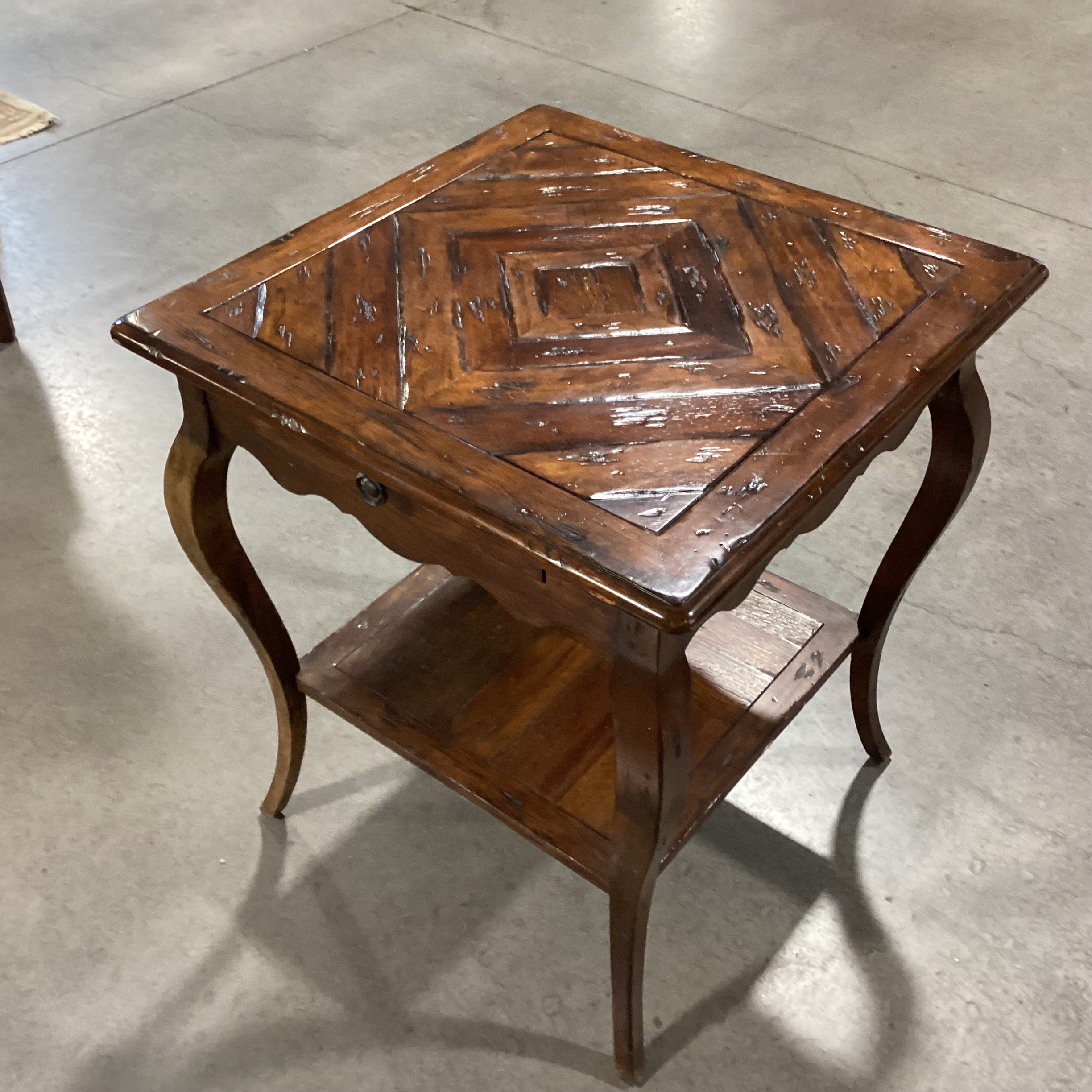 Finished Distressed Wood with Diamond Accent Top 1 Drawer End Table 24"x 24"x 27"