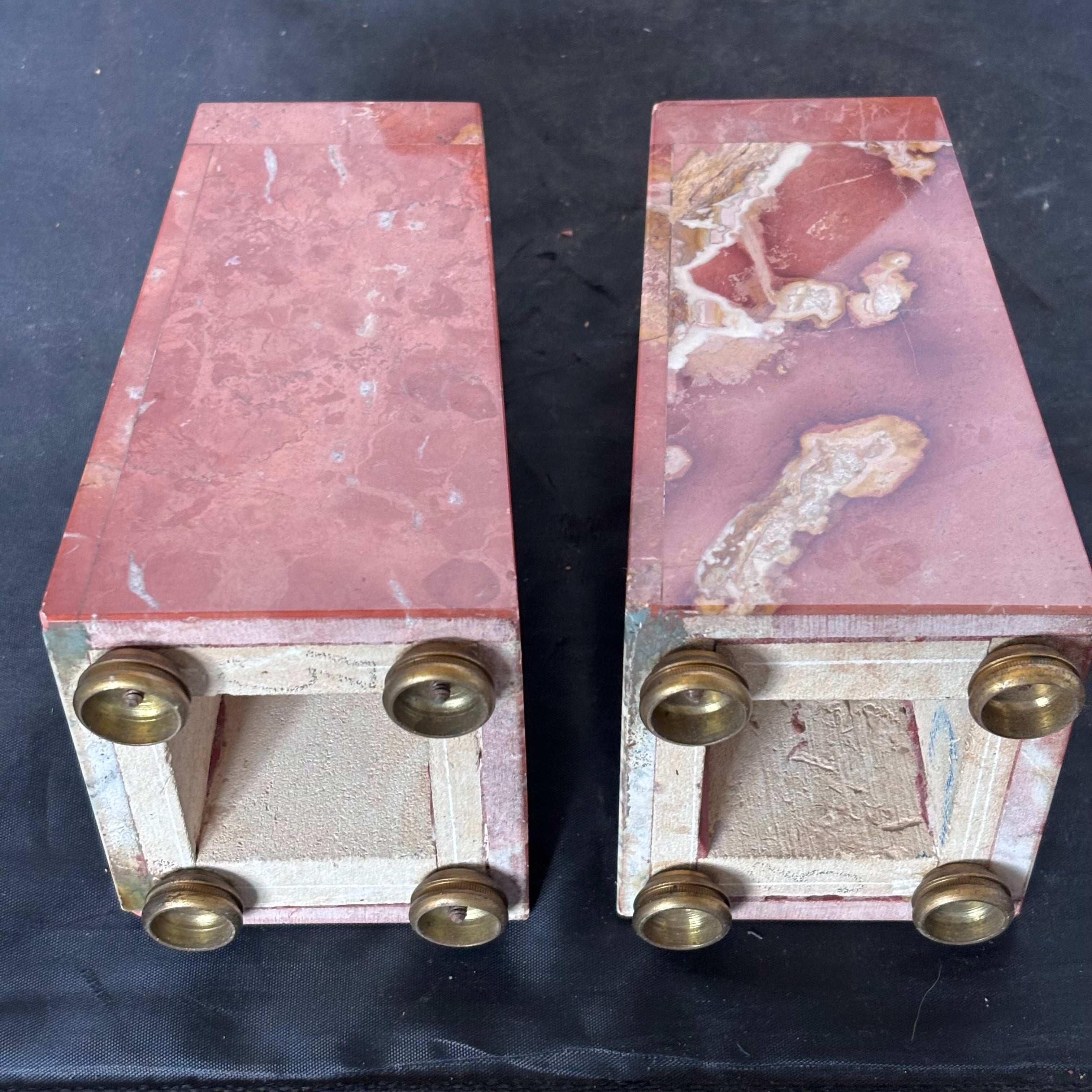 Set of 3 Antique Art Deco Marble Mantle Clock with 2 Marble Candle Holders