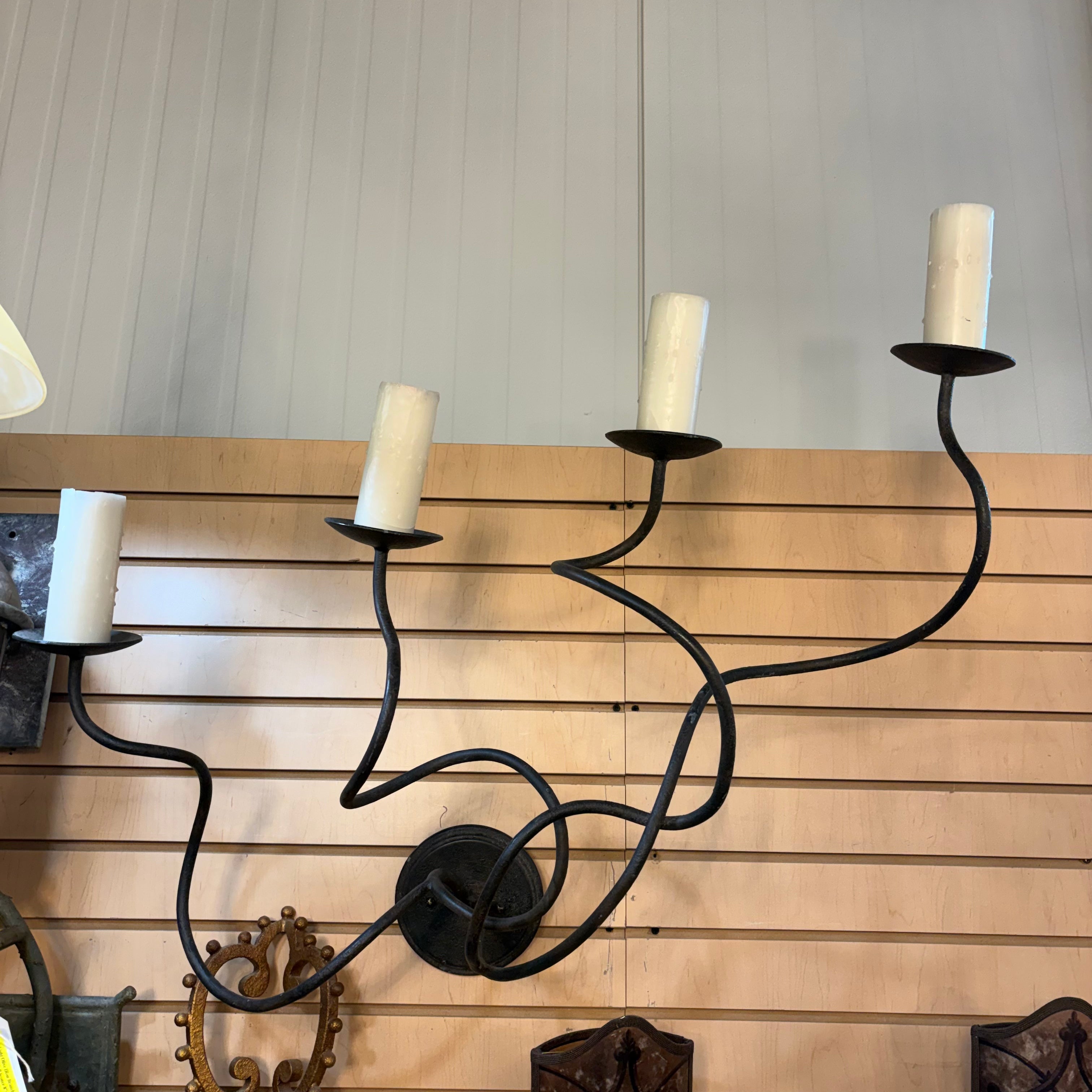 Custom 4-Light Bronze Metal Ascending Candelabra Wall Sconce 32”x 32”x 12”