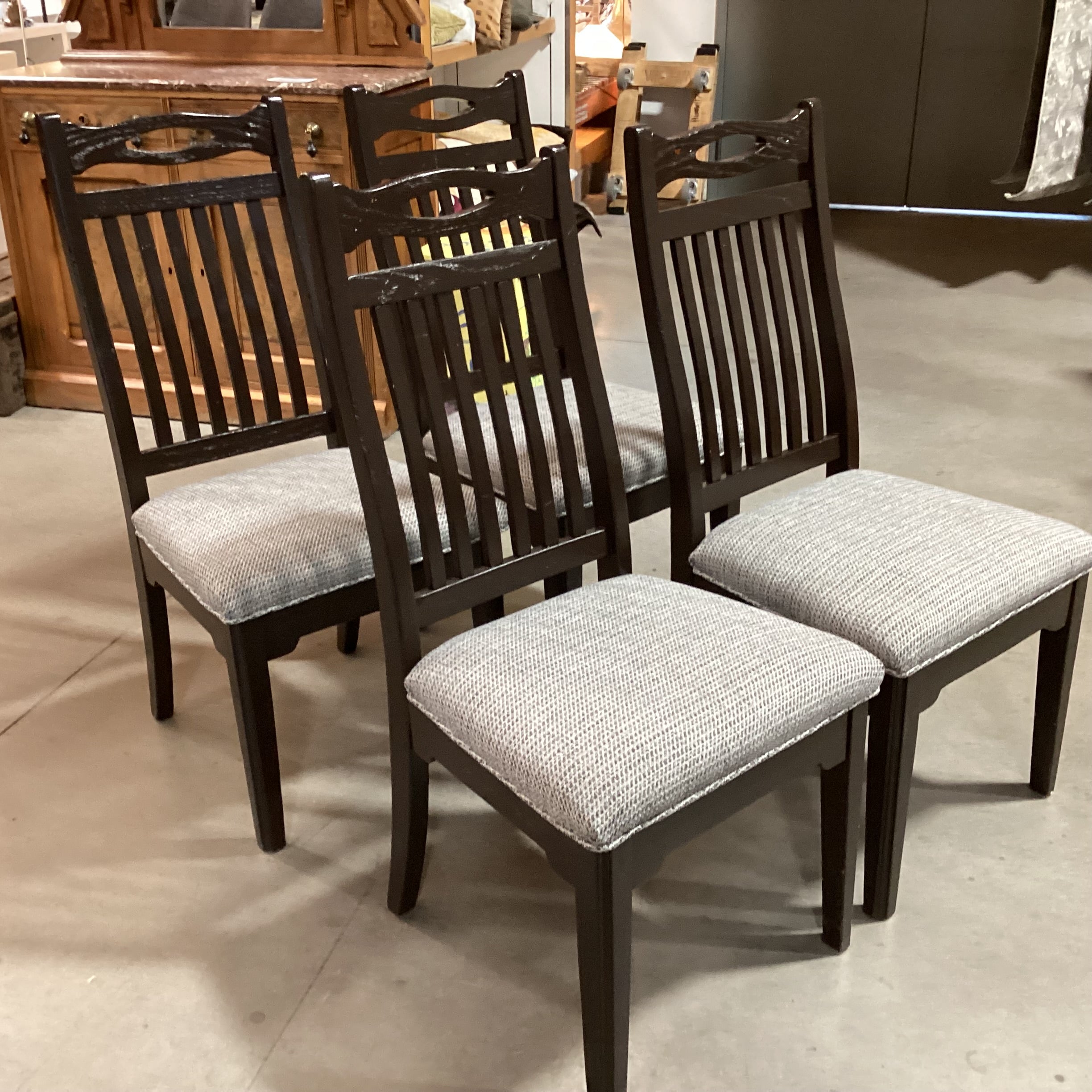 SET of 4 Dark Finish with Grey Woven Seat Dining Chairs 21"x 23"x 41"