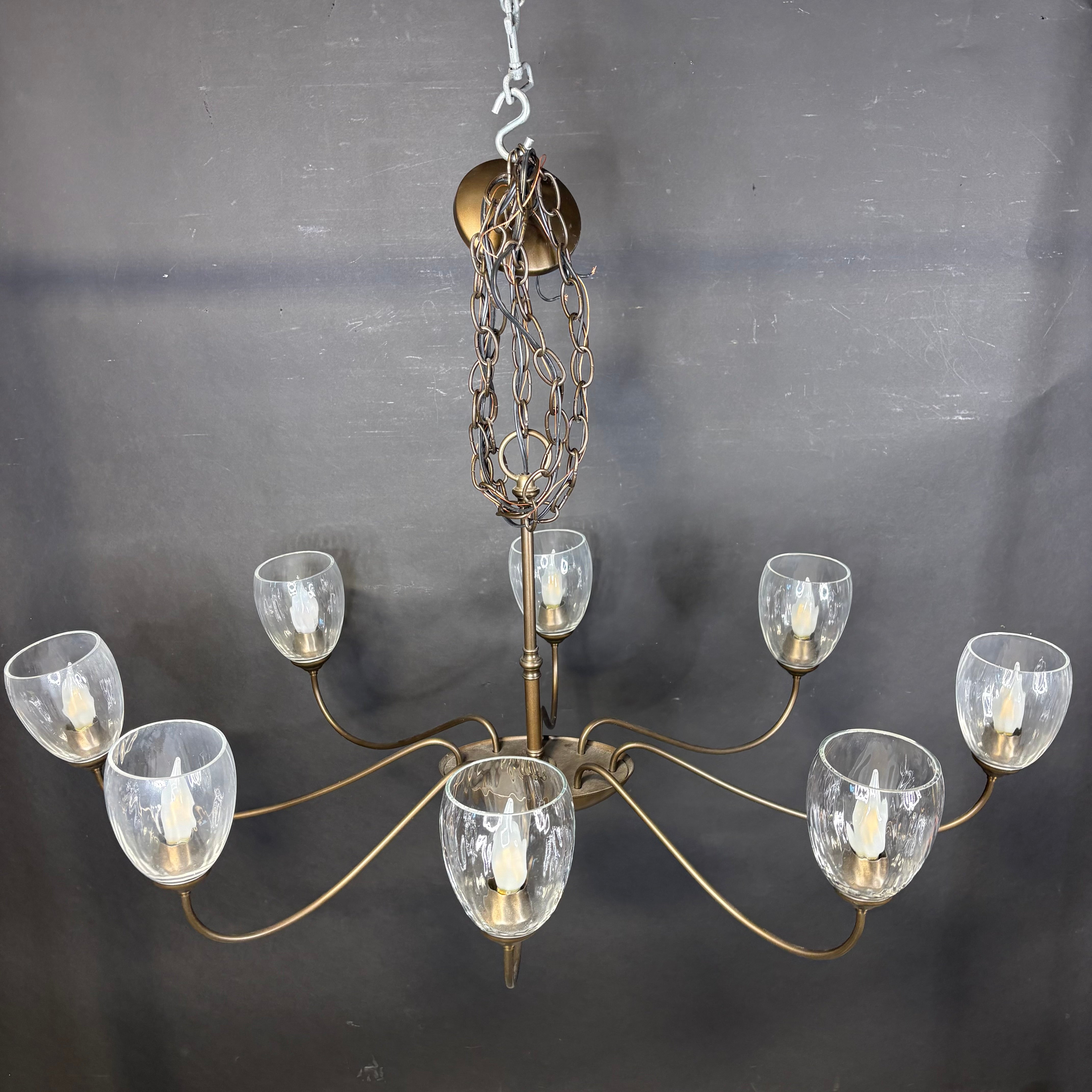 Hubbardton Forge Oval 8-Light Bronze with Glass Shades Chandelier 43”x 27”x 17” - 65”