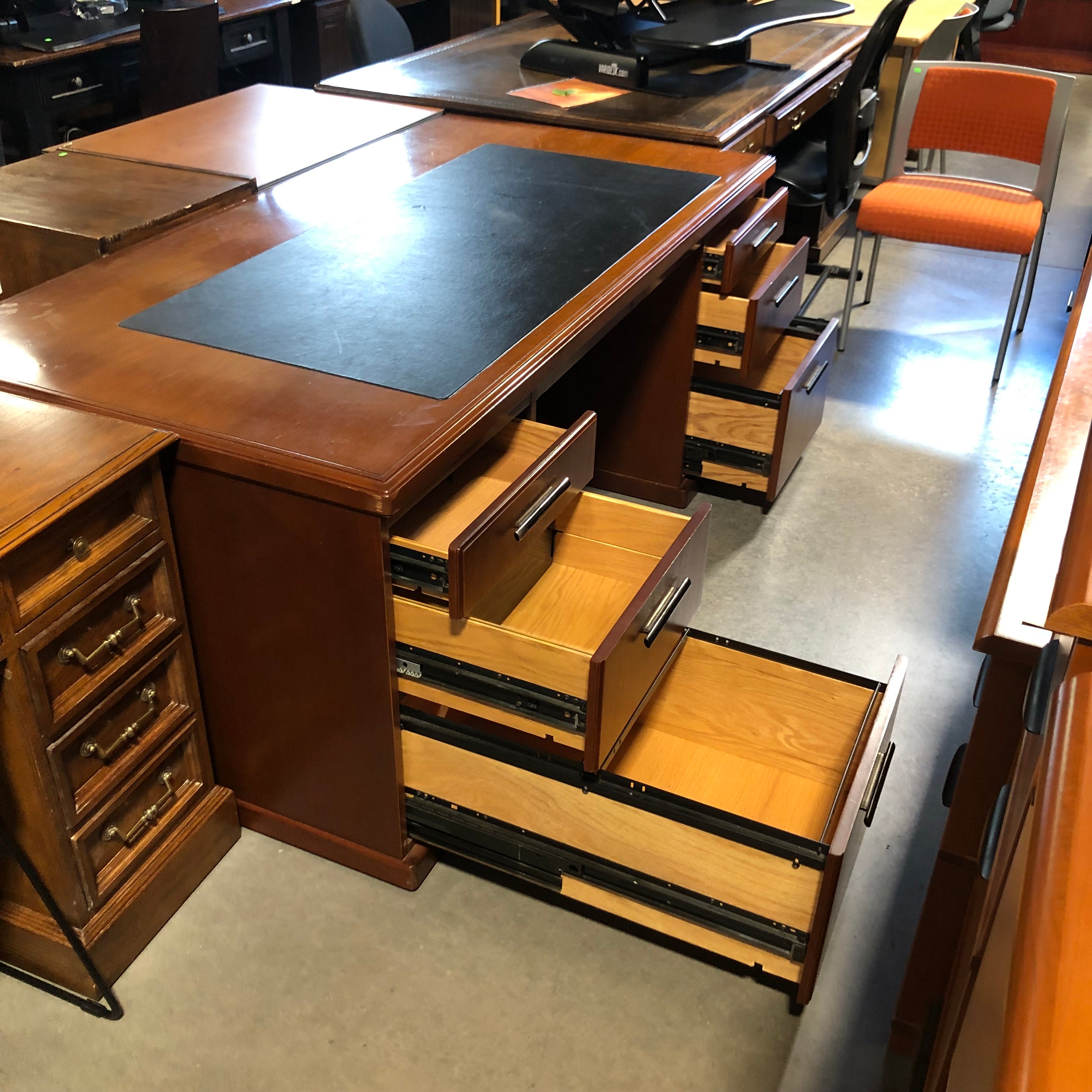 Solid Light Finish Wood Desk with Leather Top 72"x 36"x 30"